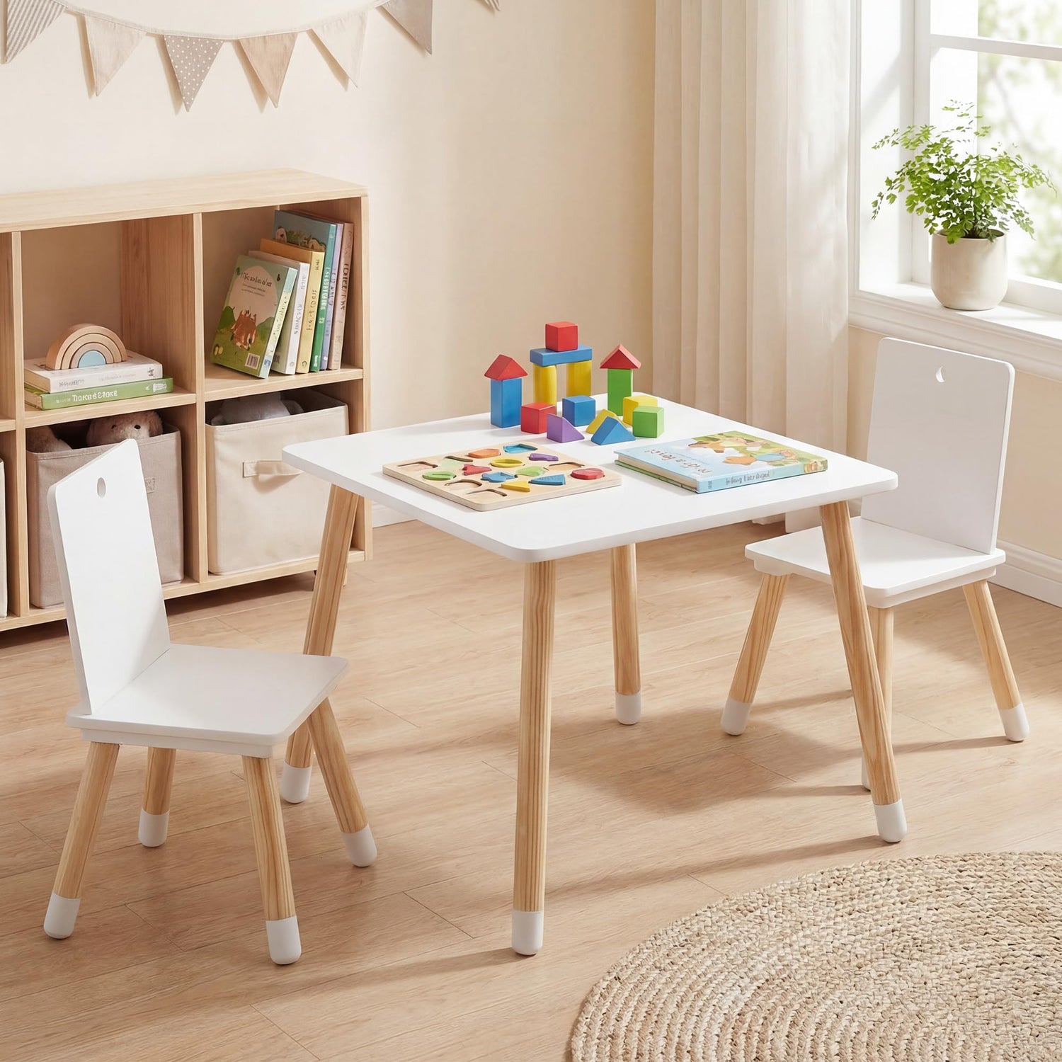 GYMAX Kids Table and Chair Set, Children Activity Table with 2 Chairs