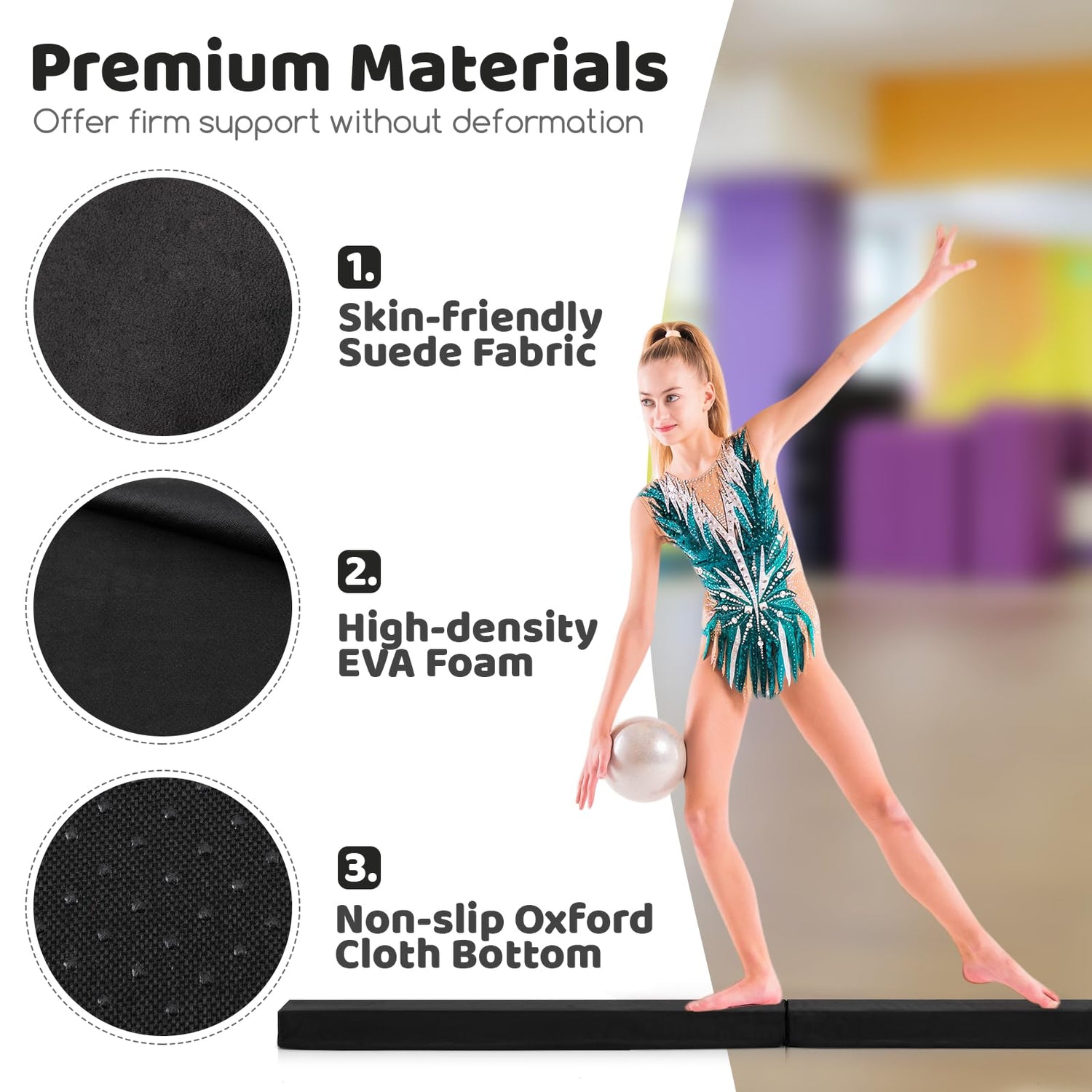 GYMAX 7FT/2.1M Folding Gymnastics Balance Beam, Professional Training Beam with Carry Handles and Anti-slip Bottom