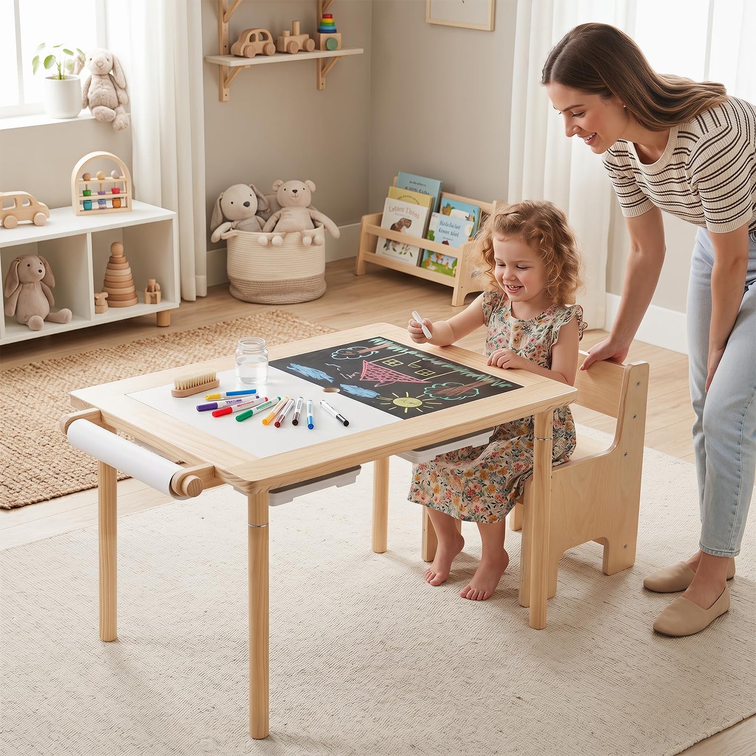 GYMAX Kids Sensory Table and Chair Set, Activity Table