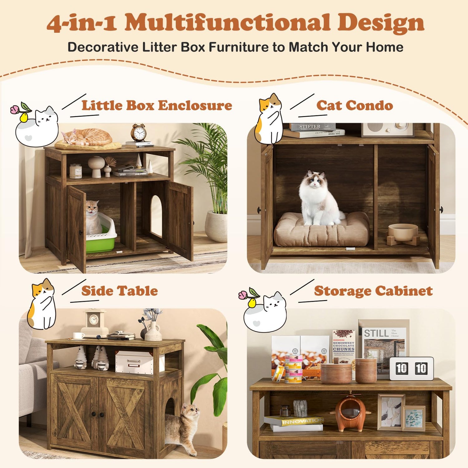 GYMAX Cat Litter Box Enclosure Indoor Hidden Privacy Kitty Washroom