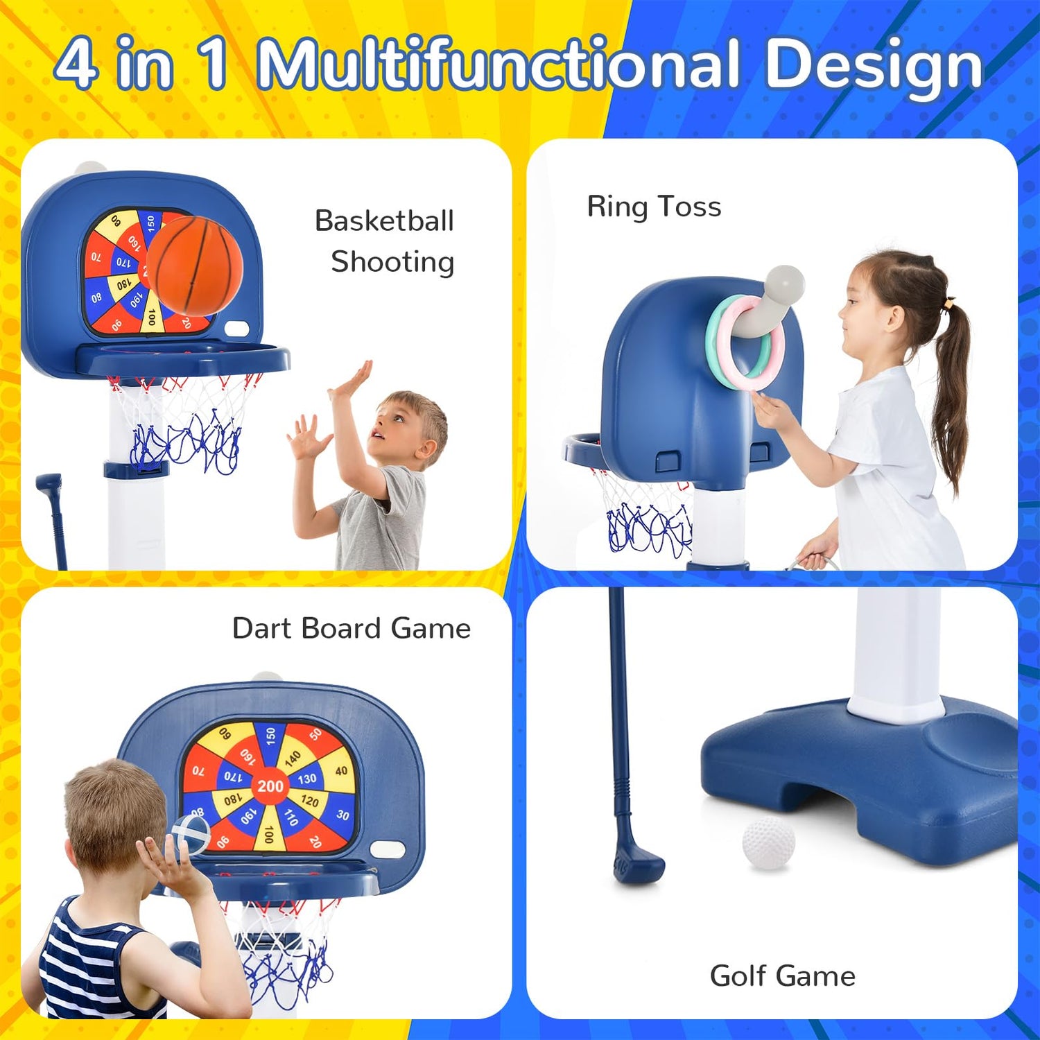 GYMAX 4 in 1 Kids Basketball Hoop Set