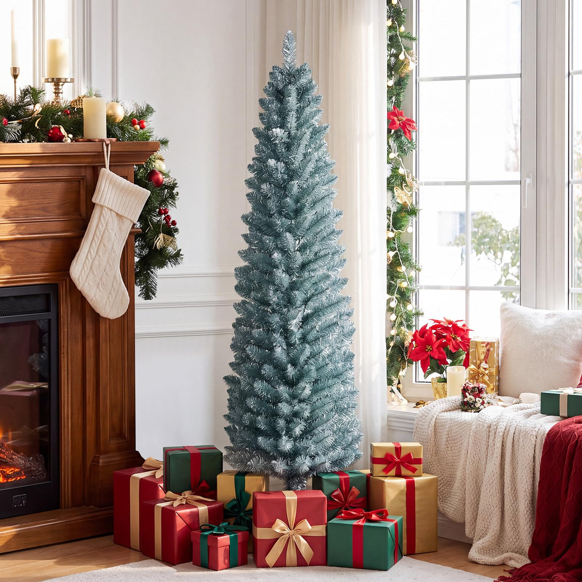 5FT/6FT/7FTGreen Pencil Slim Christmas Tree