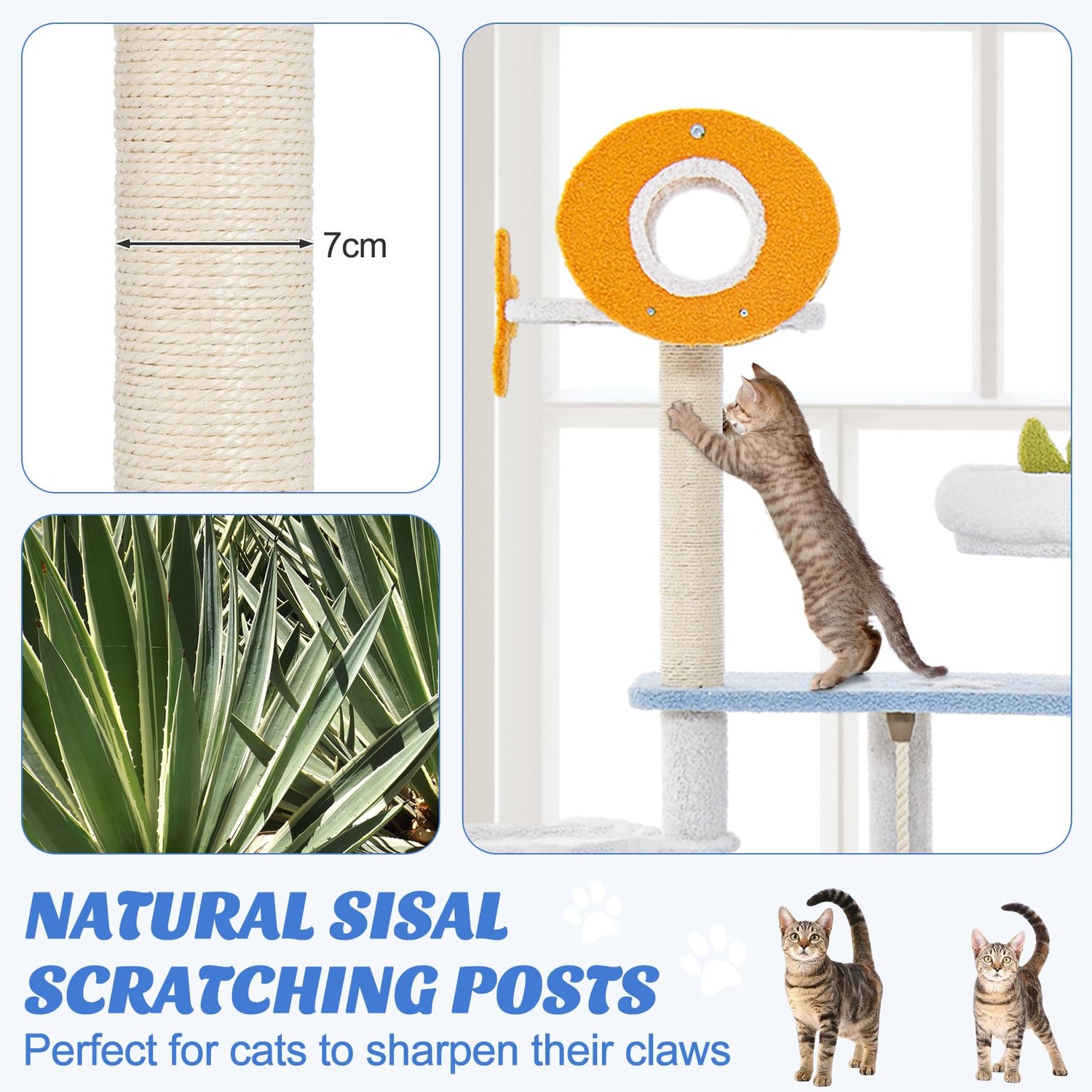GYMAX Cat Tree, Multi-Level Cats Tower with Scratching Posts, Top Perch & 3 Hanging Toys (168cm Tall)