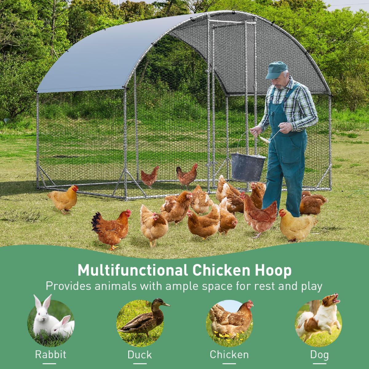 GYMAX Walk In Chicken Coop, Large Round-Shaped Hen Poultry House with Waterproof and Sun Protection Cover (Round-Shaped, 280 x 190 x 195cm)