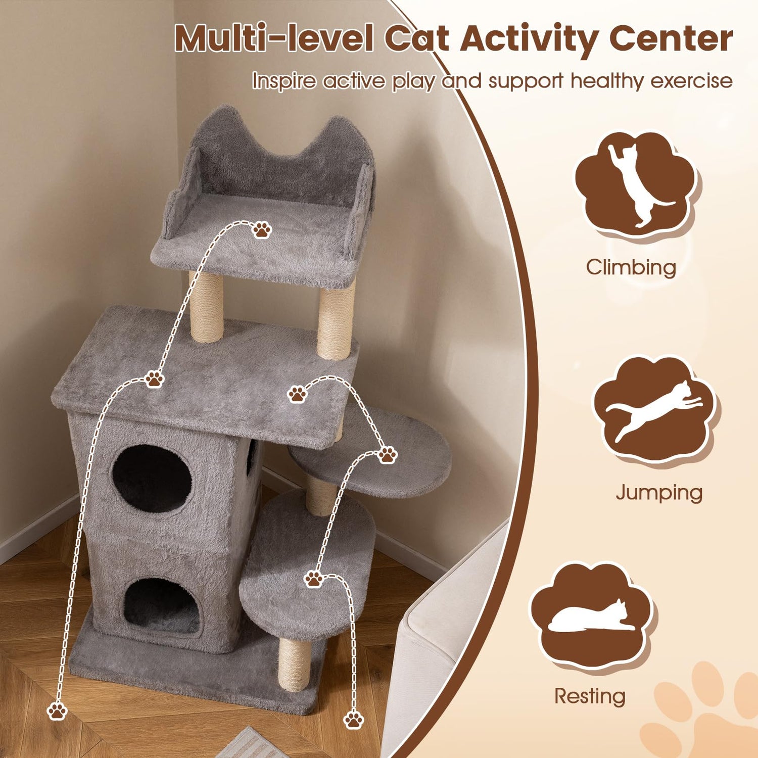 123cm Tall Multi-Layer Cats Tower with Plush Perch