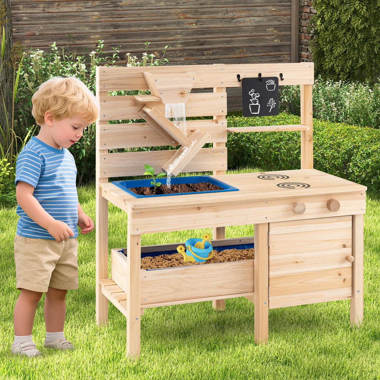 Outdoor Pretend Kitchen Potting Bench for Boys Girls Ages 3-8