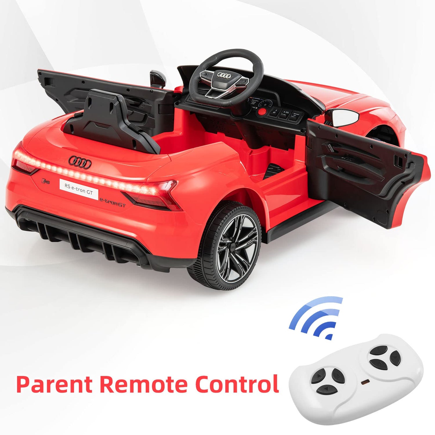 GYMAX Kids Ride on Car, 12V Battery Powered Licensed Audi Toy Car with Remote Control(Red)