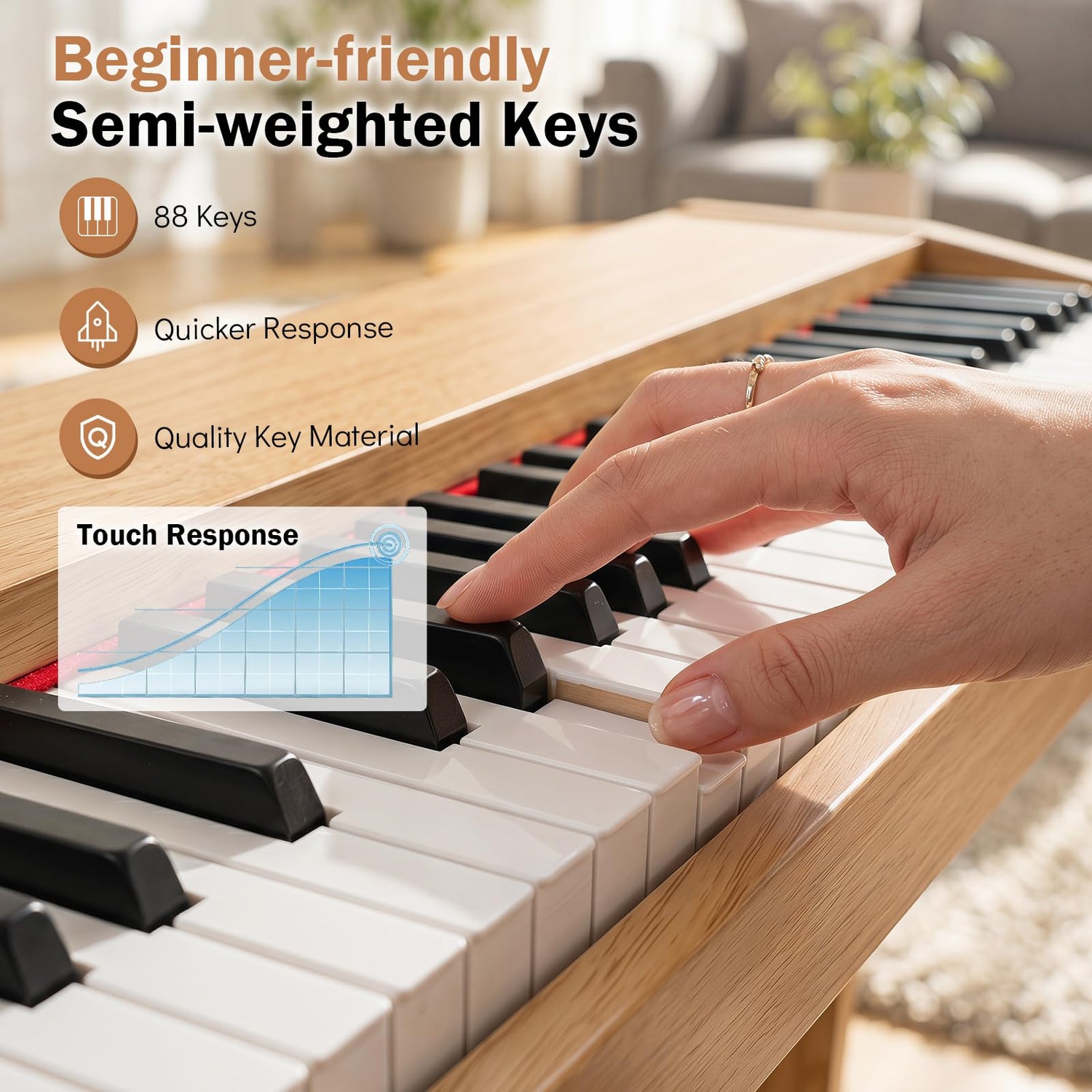 Electric Piano with 3 Pedal Unit, 80 Demos, 800 Tones, 600 Rhythms, USB MIDI Connectivity, Music Stand for Beginners