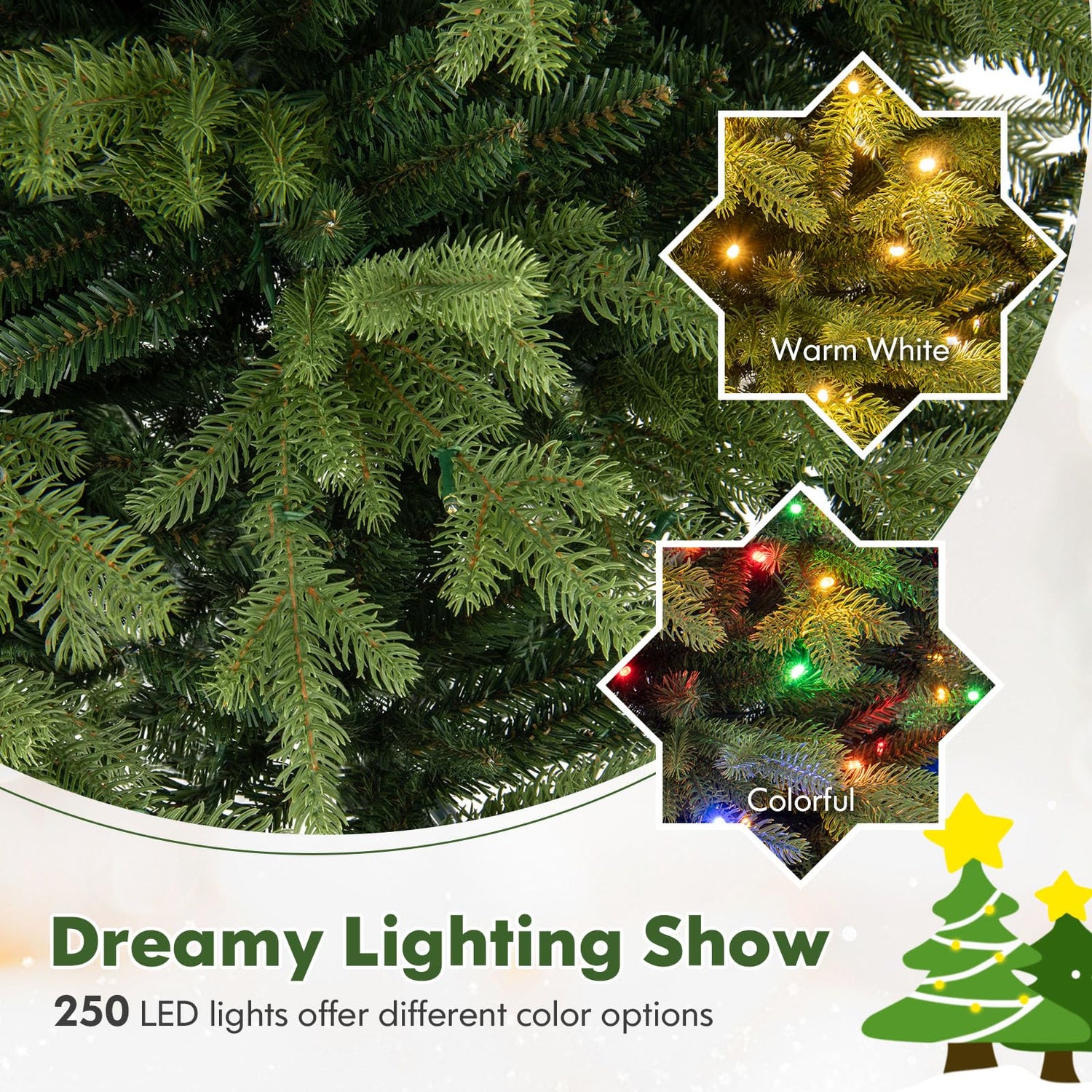 GYMAX 5FT Pre-Lit Hinged Artificial Xmas Tree with 250 Multi-color