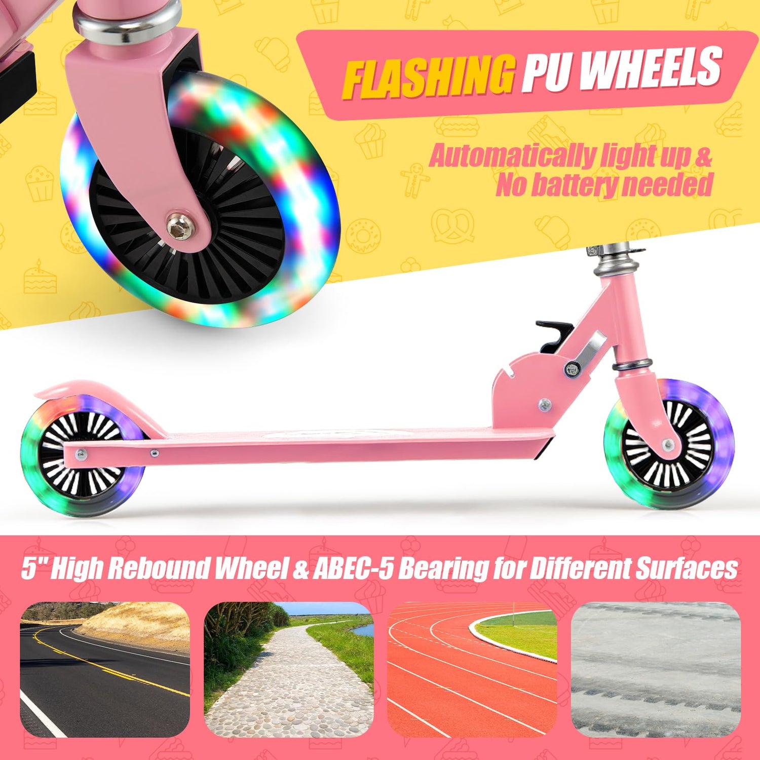 Foldable Kids Scooter Adjustable with Lighted Wheels and Kickstand