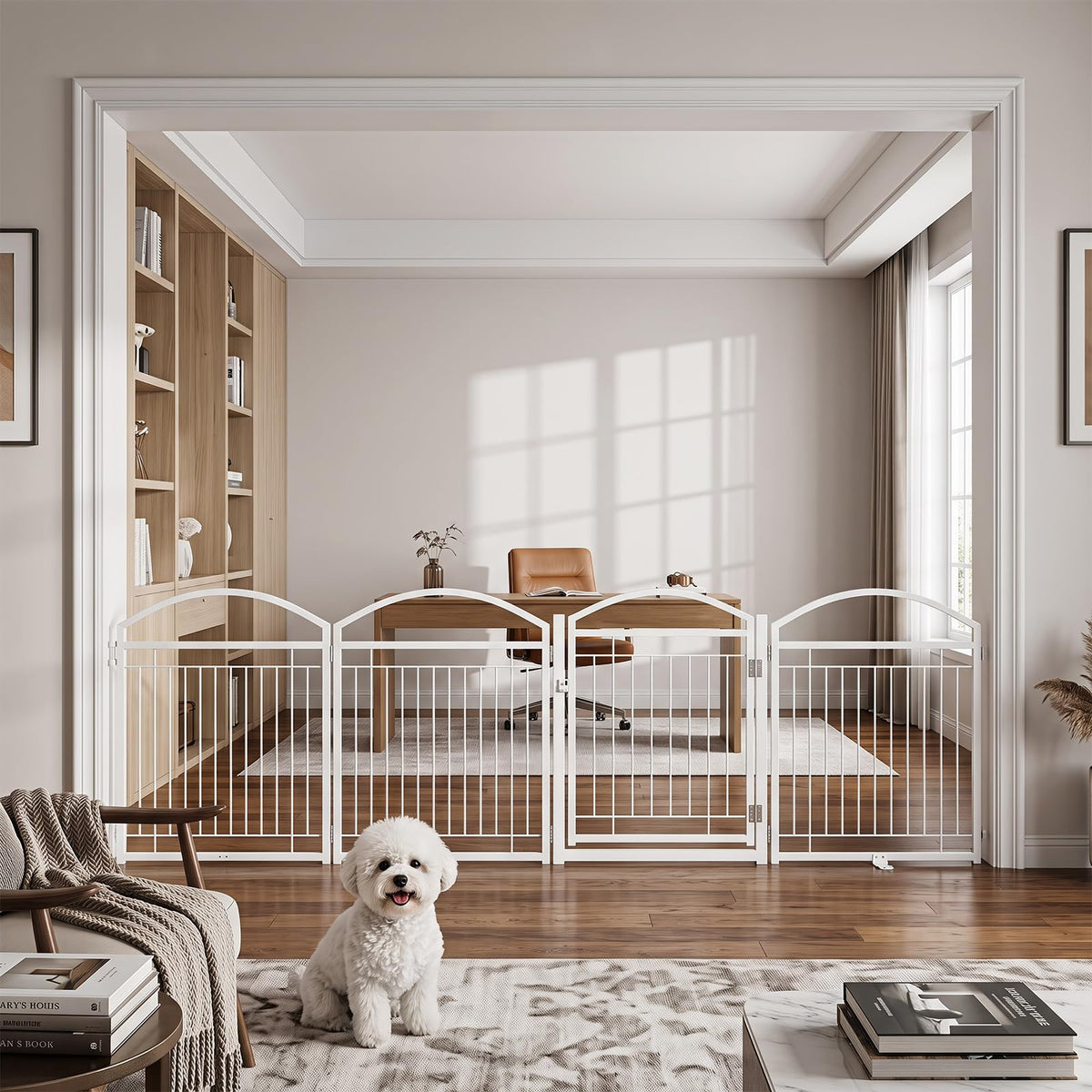 4 Panels Folding Dog Stair Gate, Freestanding Pet Playpen