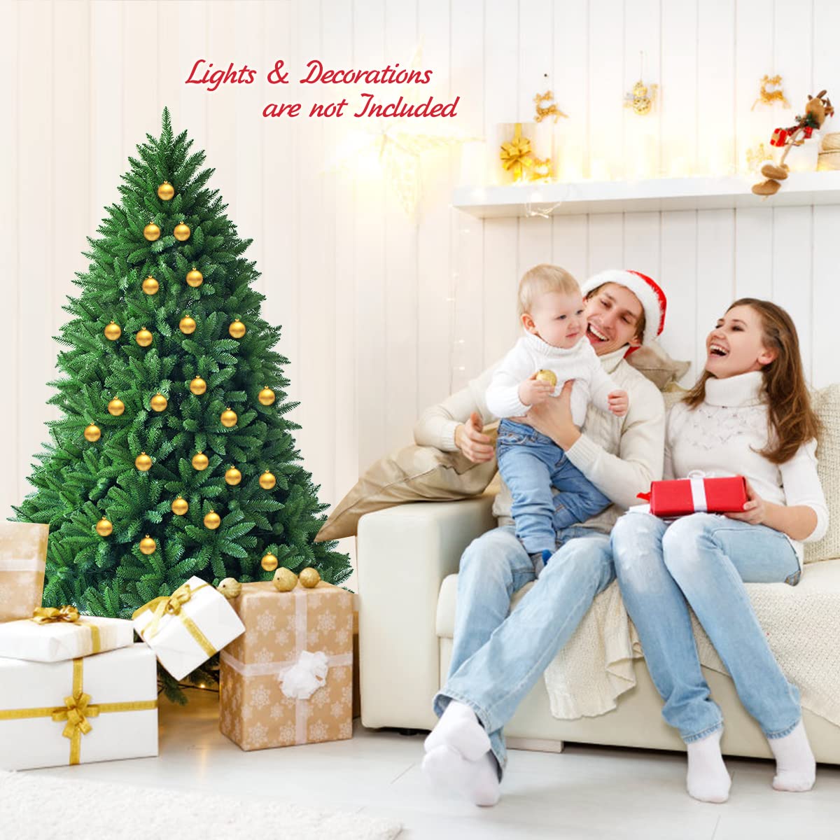 Unlit Artificial Christmas Tree with Easy-Assembly Hinges and Foldable Metal Stand for Holiday Party Decoration
