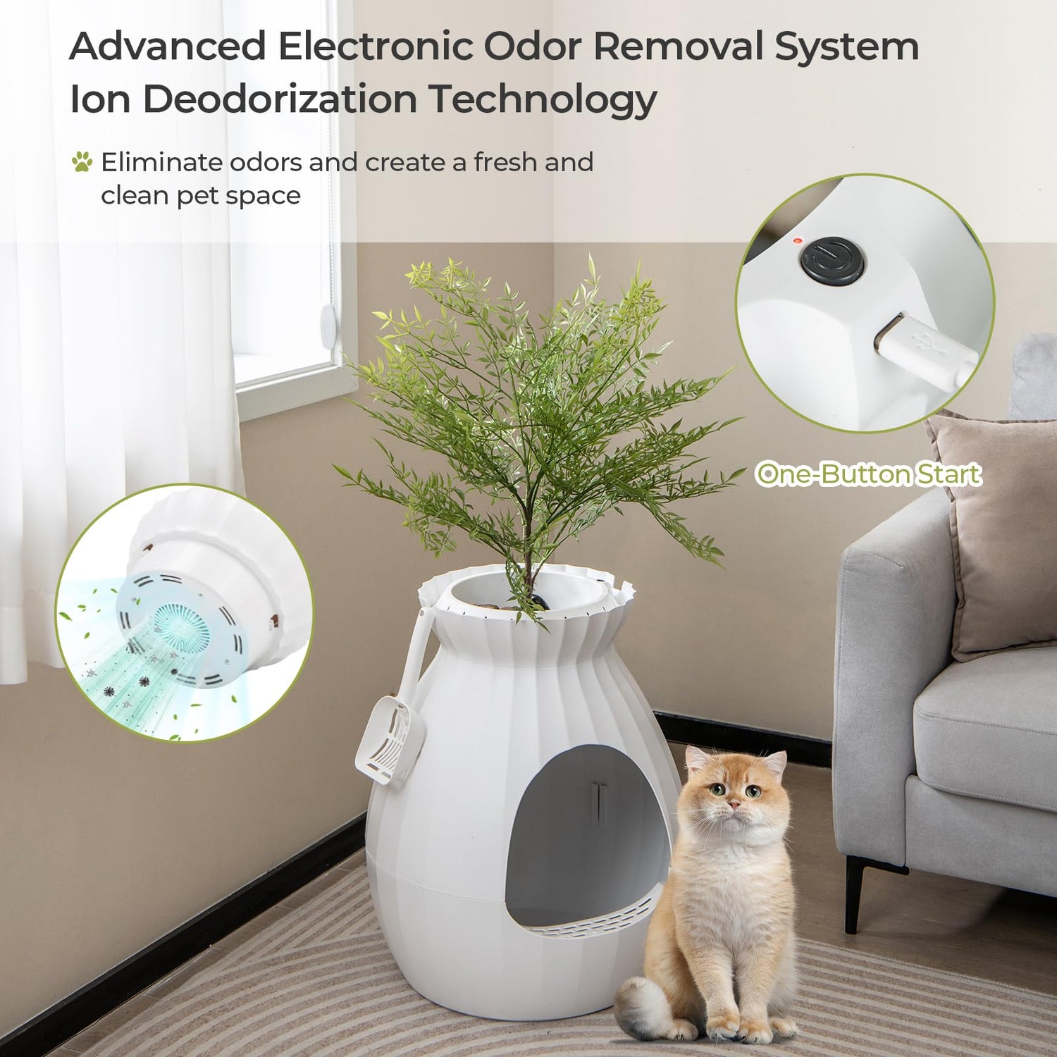 GYMAX Smart Plant Litter Box, Extra Large Hidden Cat Washroom Toilet with Electronic Odor Removal