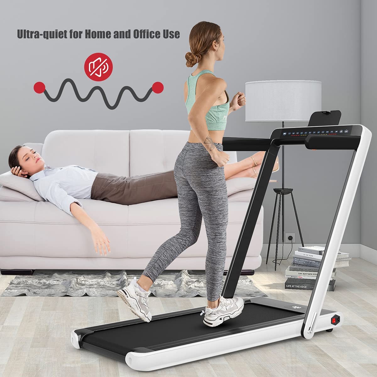 GYMAX Electric Treadmill, Folding Treadmills with Remote Control, Double Display & Bluetooth Speaker