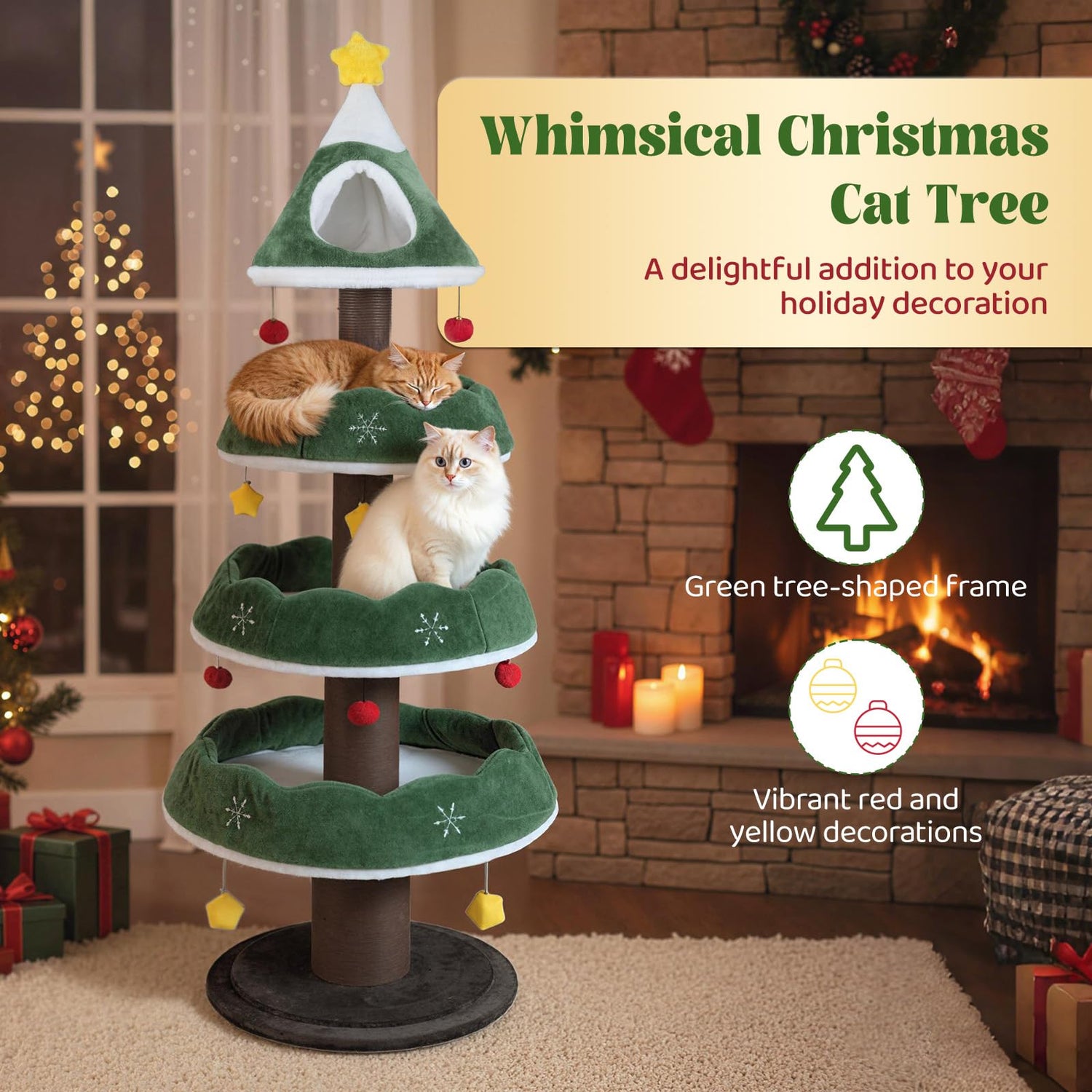 179 CM Tall Christmas Cat Tree Multi-Level Kitten Tower with 3 Plush Platforms