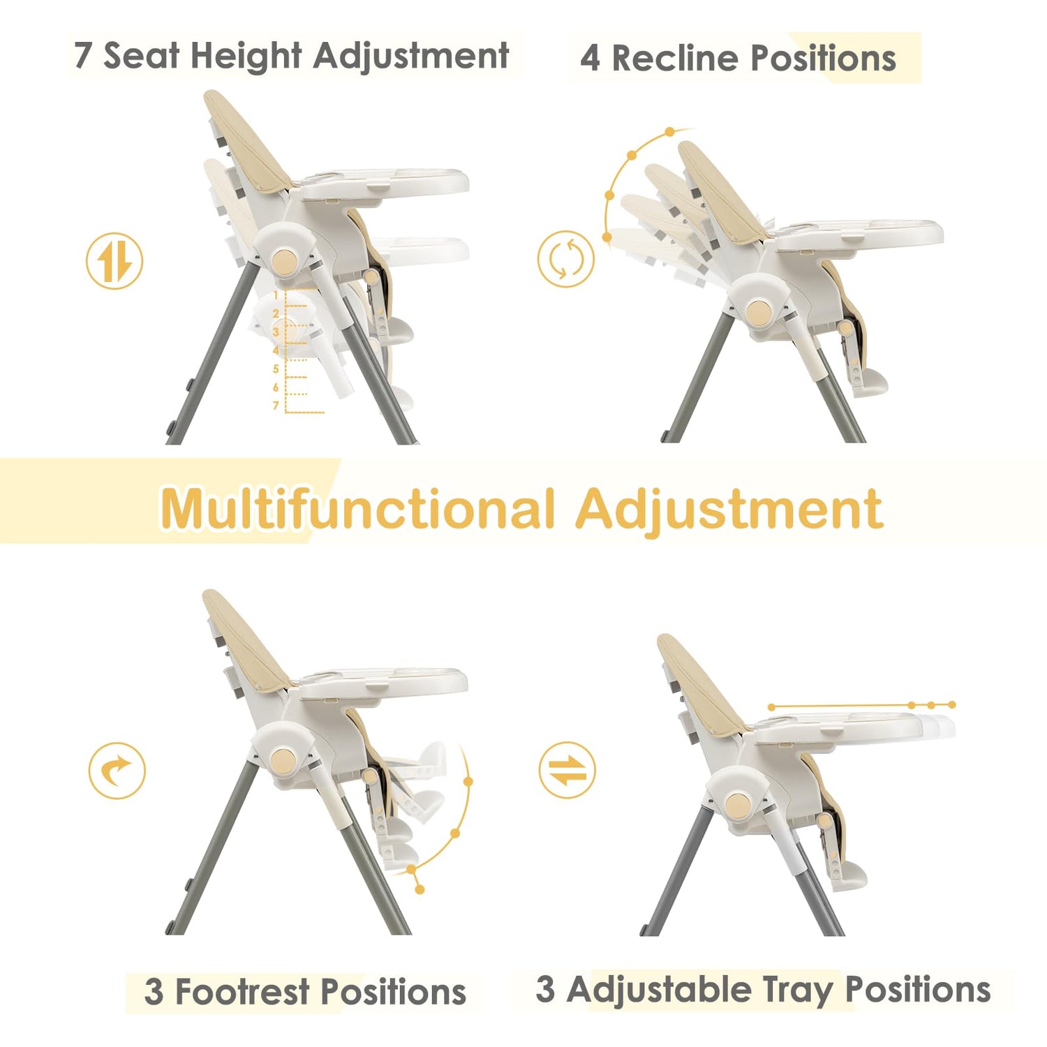GYMAX Baby Highchair, 4-in-1 Toddler High Chair with 7 Adjustable Heights, Removable Tray