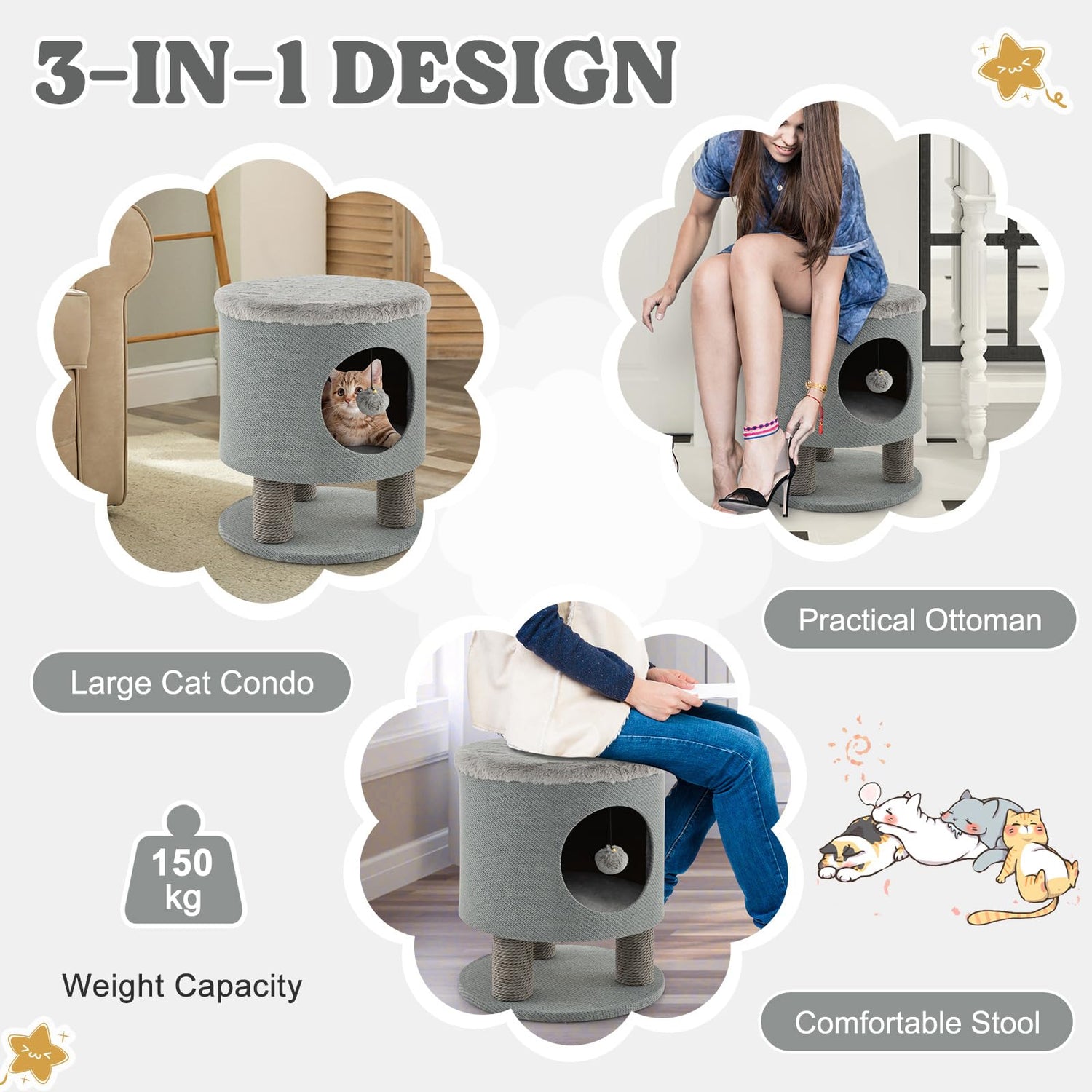 GYMAX Cat House Stool, 47cm Cats Condo Ottoman Kitty Bed