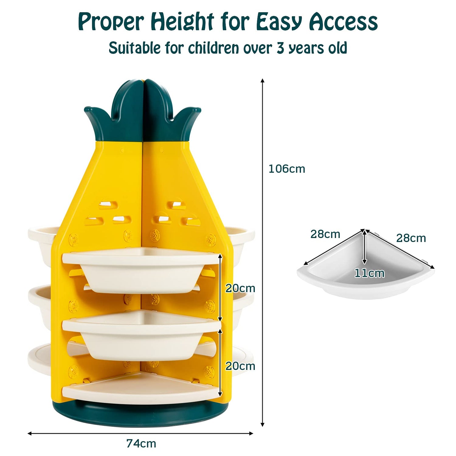 GYMAX Children Toy Organizer with 360° Rotating Design