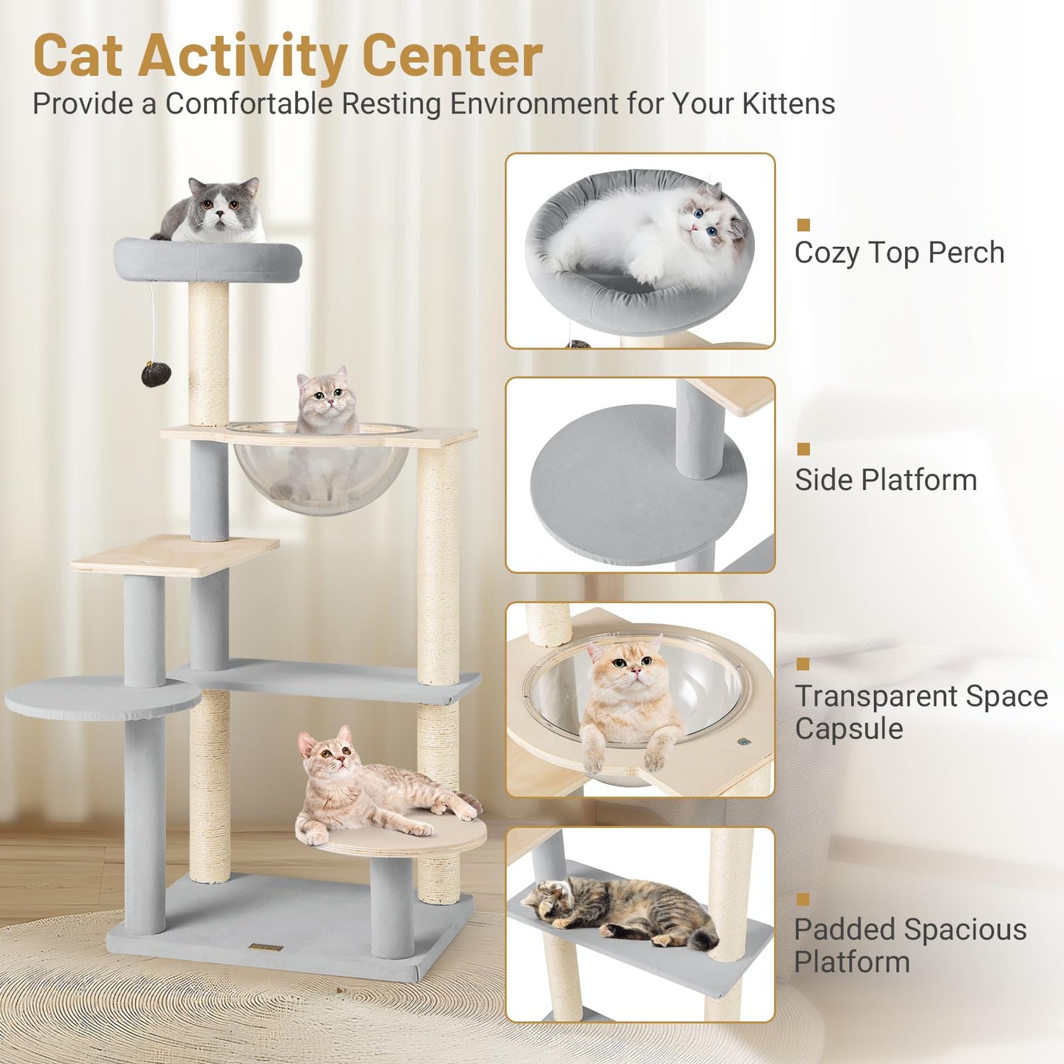 GYMAX Cat Tree, Multi-Level Cat Tower with Sisal Scratching Posts