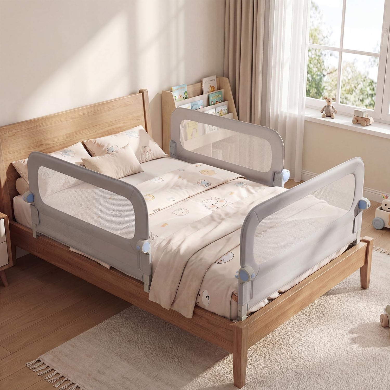 Bed Rail, Swing Down Toddler Safety Beds Guard with Adjustable Height