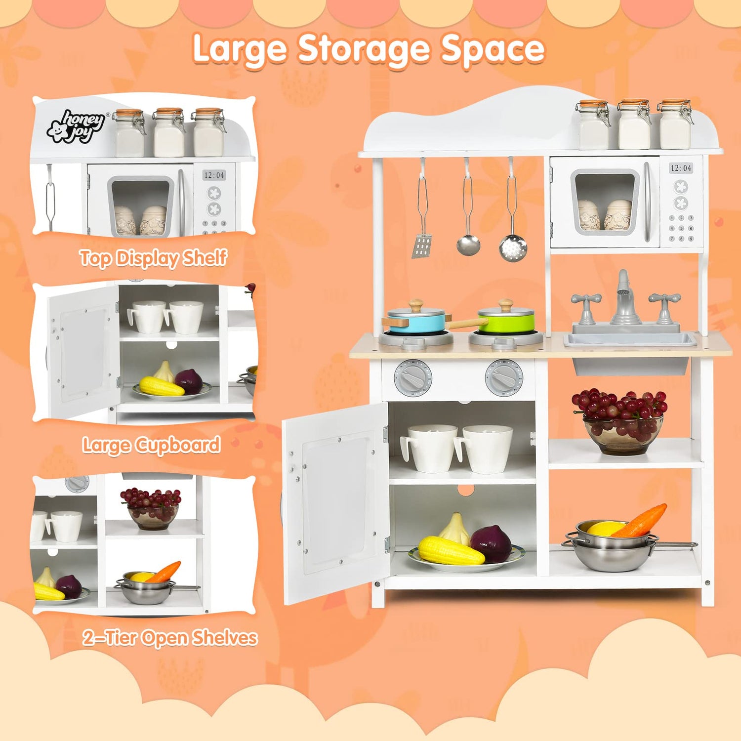 GYMAX Wooden Play Kitchen, Kids Kitchen Playset（60 x 30 x 83cm）