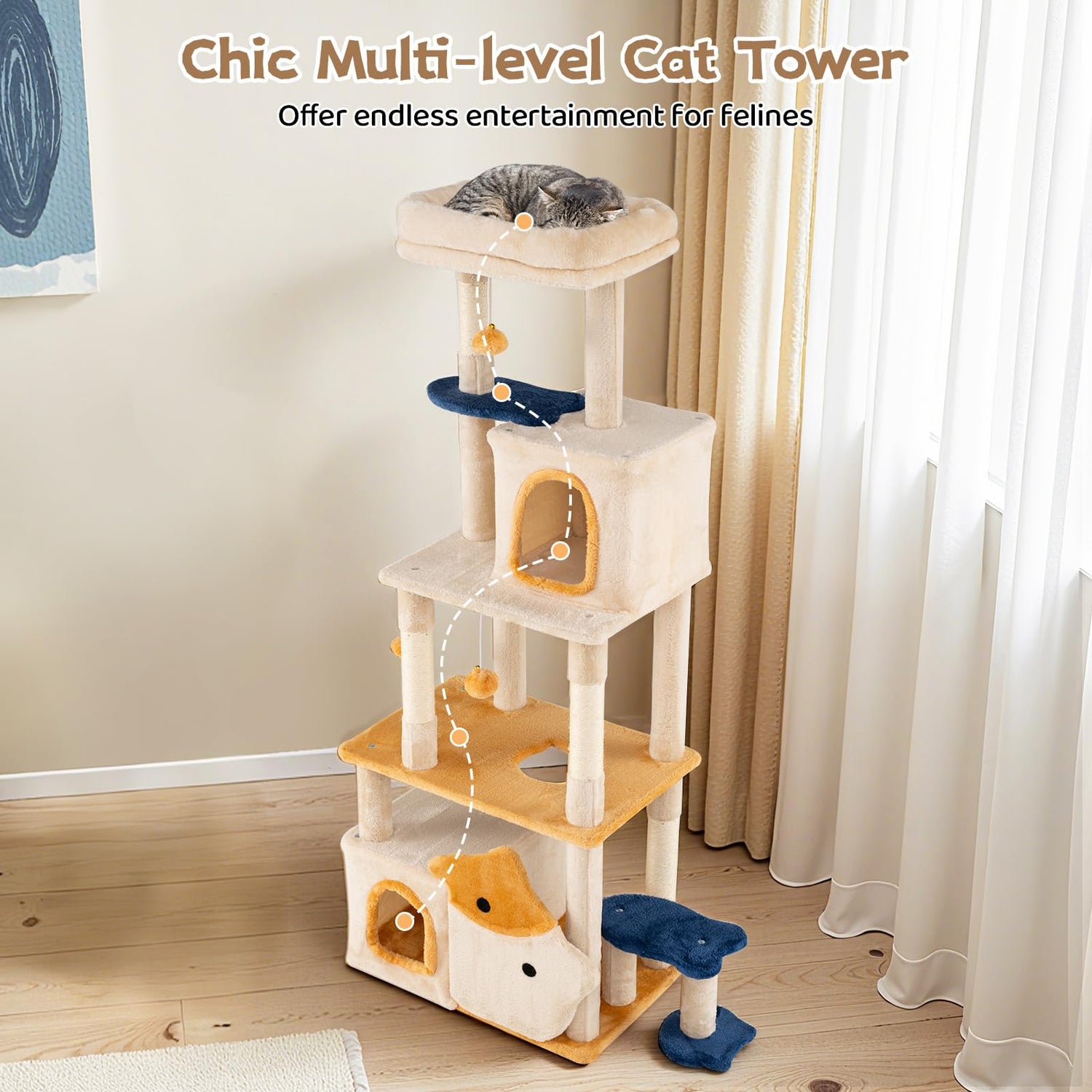 159cm Multi-Layer Cats Tower with 2 Condos