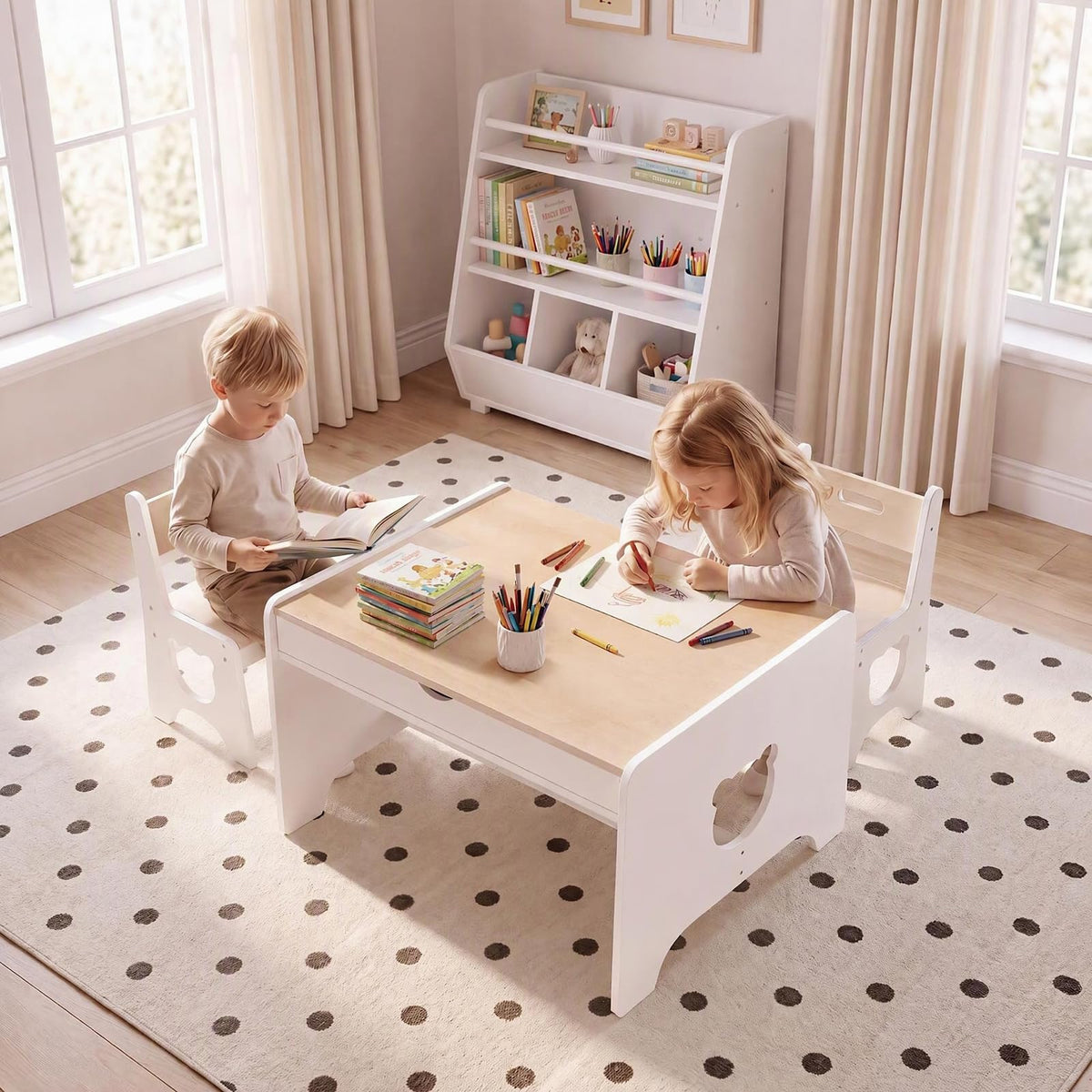 Kids Table and Chair Set, Wooden Children Activity Table