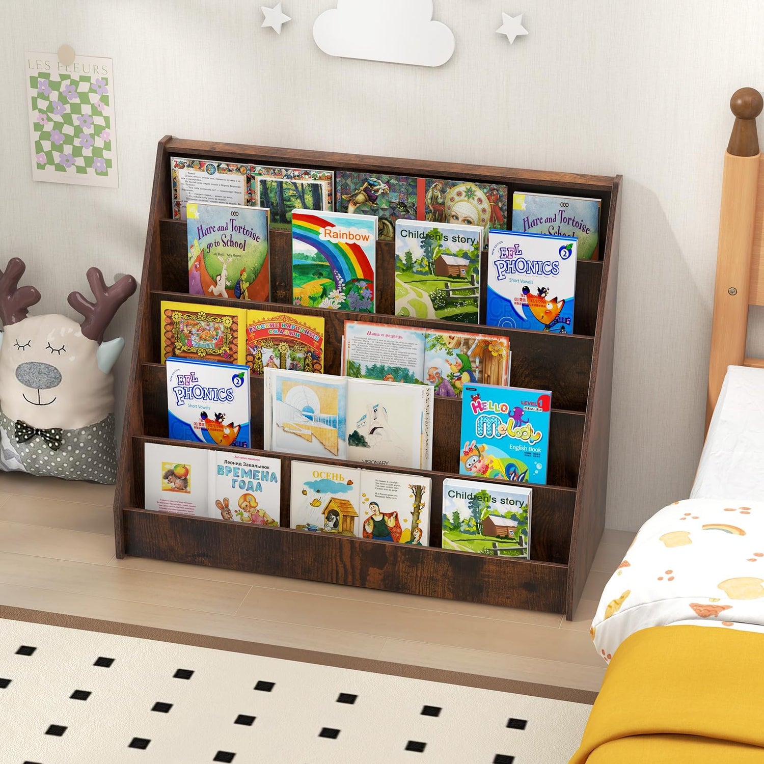 GYMAX 5-Tier Children Bookshelf with Deep Compartments