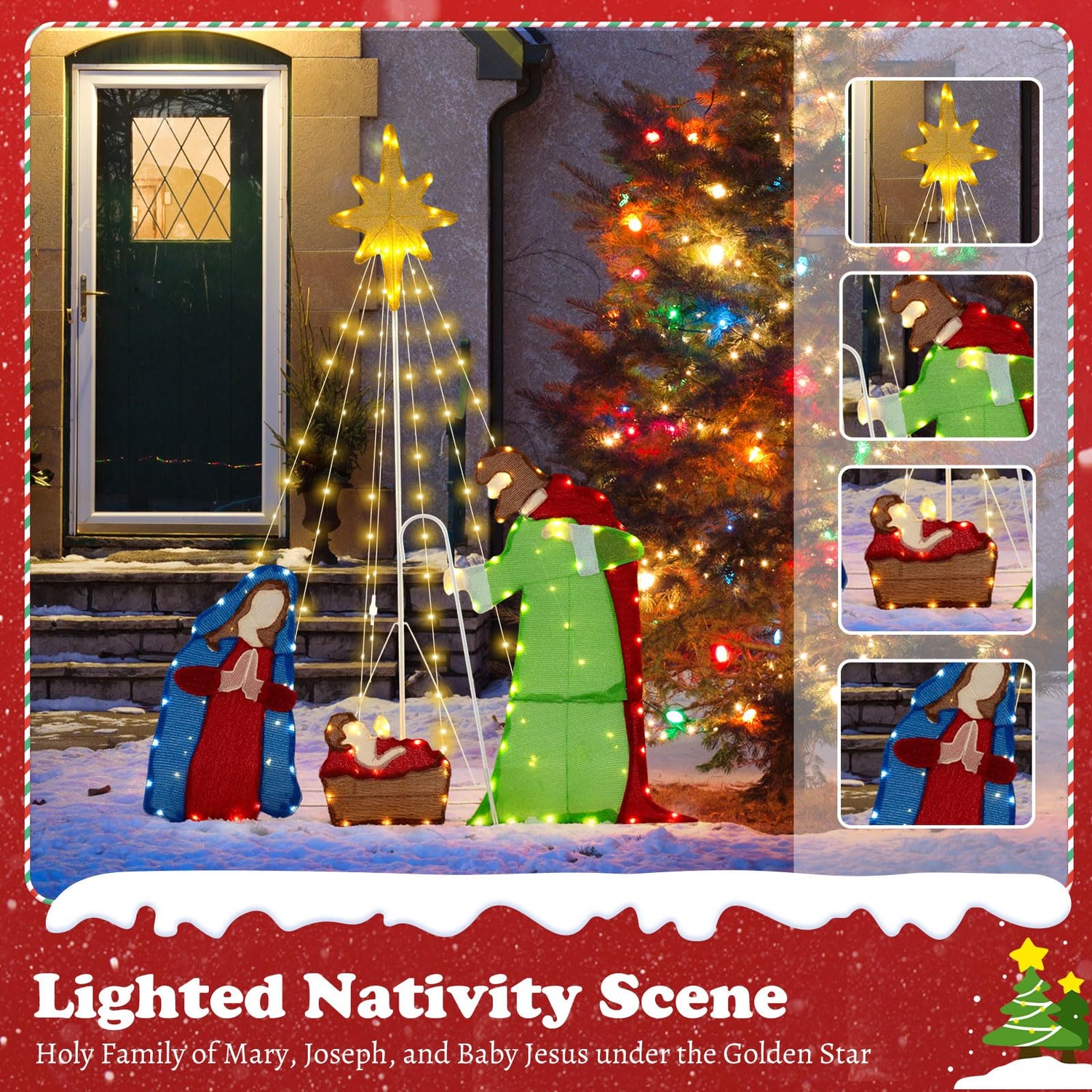 Christmas Nativity Set, Lighted Xmas Holy Family Scene with LED Lights