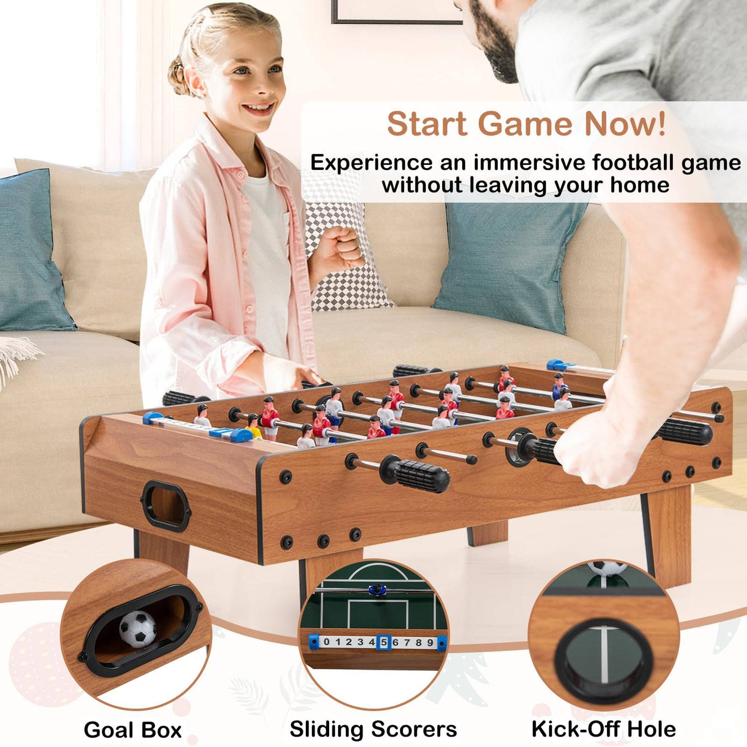 GYMAX Table Top Football Game, Foosball Table Games with Wooden Frame