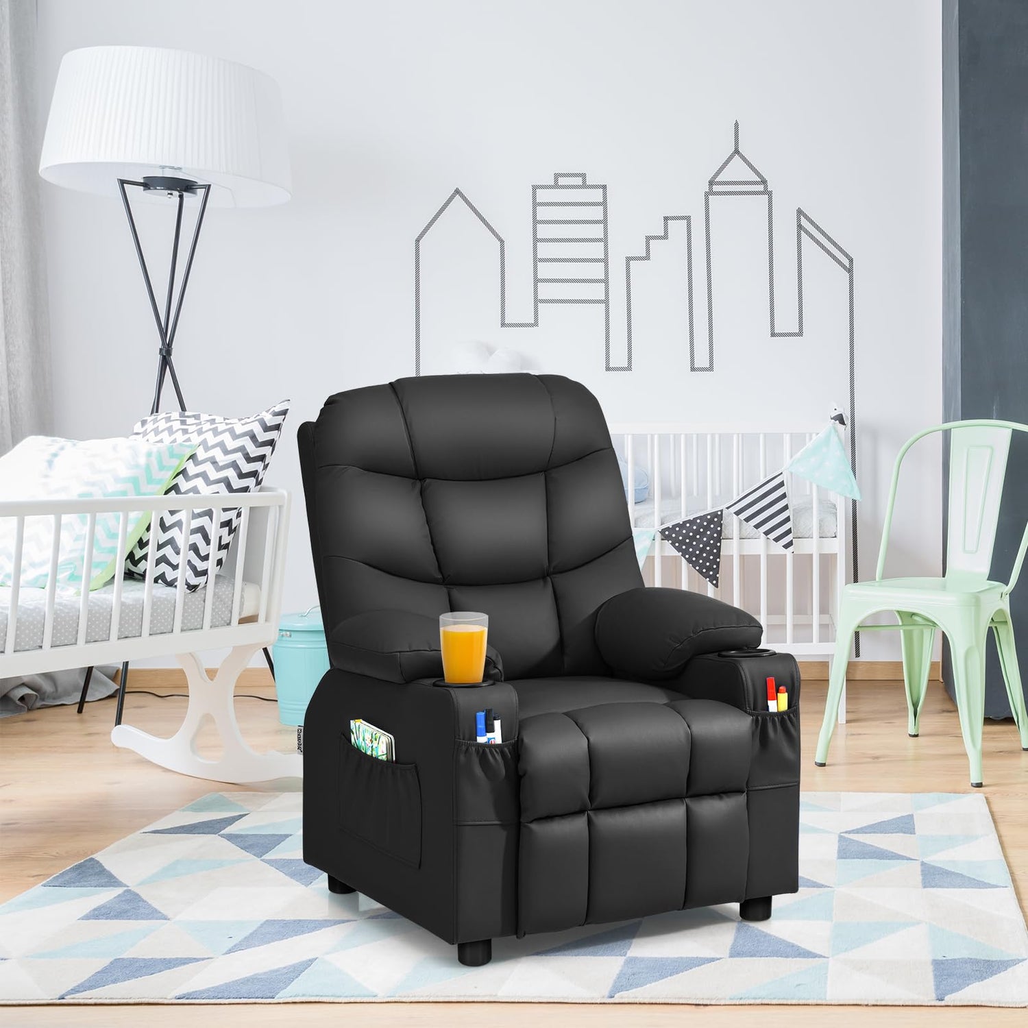 GYMAX PU Leather Children Recliner Armchair with Adjustable Backrest & Footrest