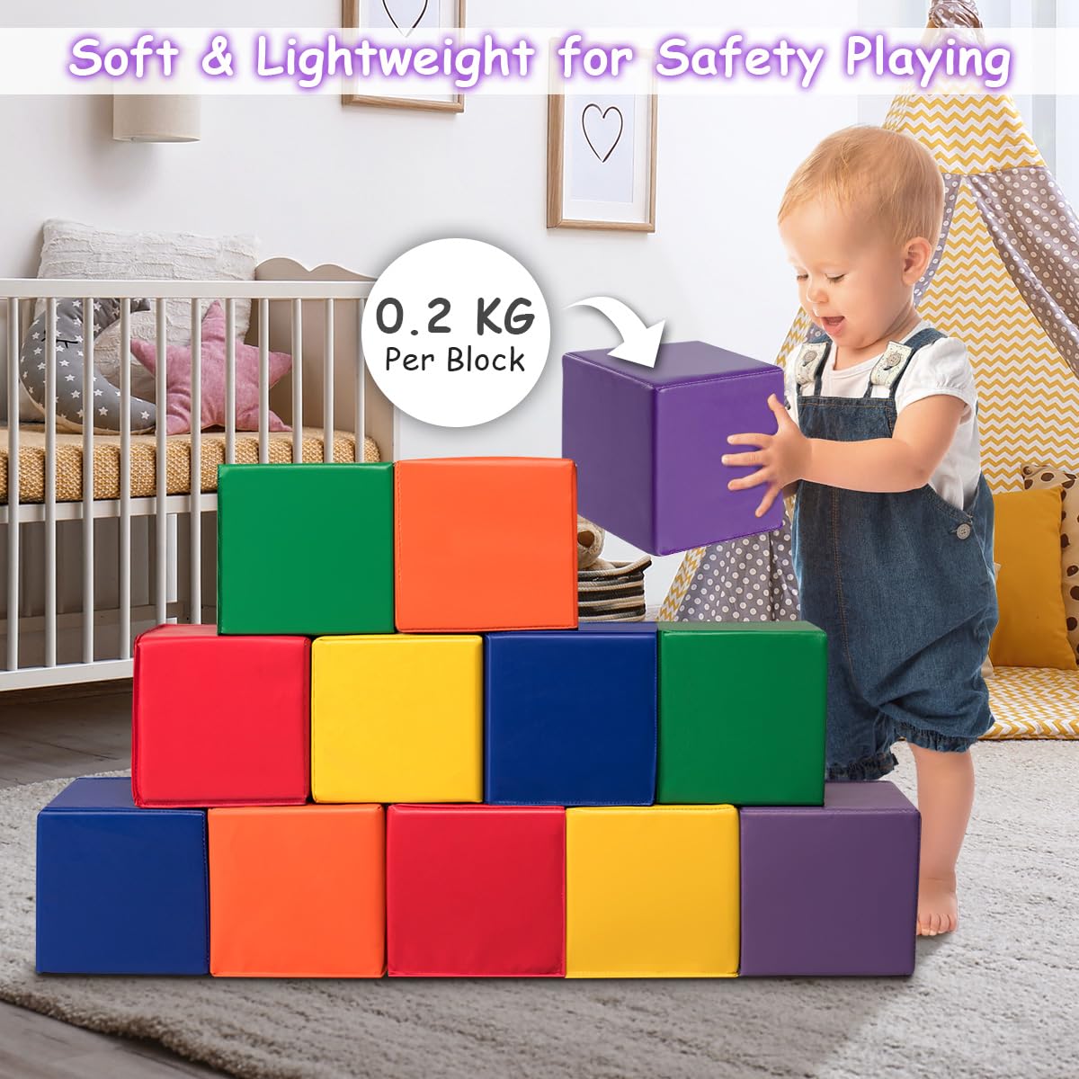 12 Piece Toddler Foam Block Playset for Safe Active Play and Building