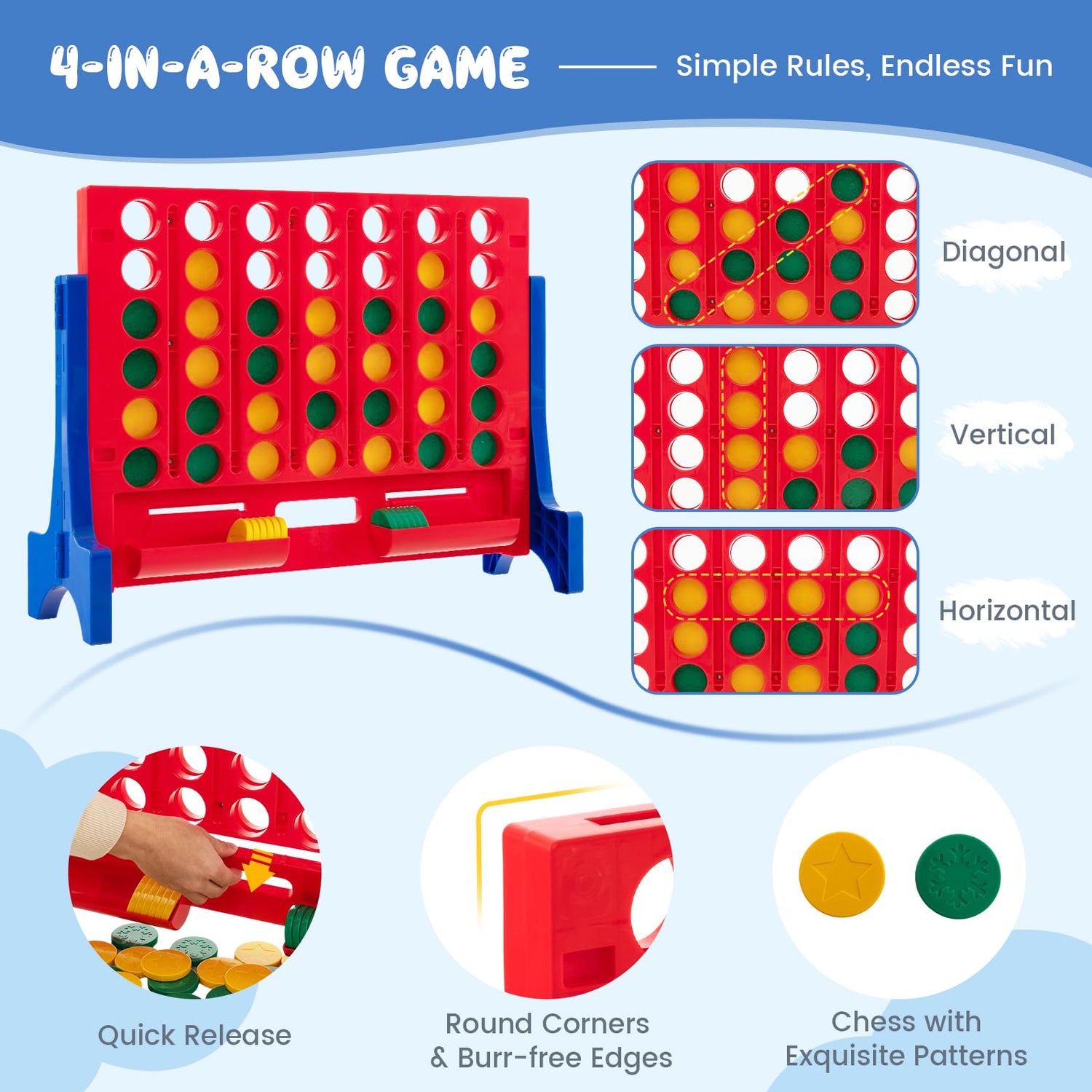 GYMAX Giant Four in a Row, Wall Mounted 4 to Score Jumbo Game with Carrying Bag & 42 Chesses