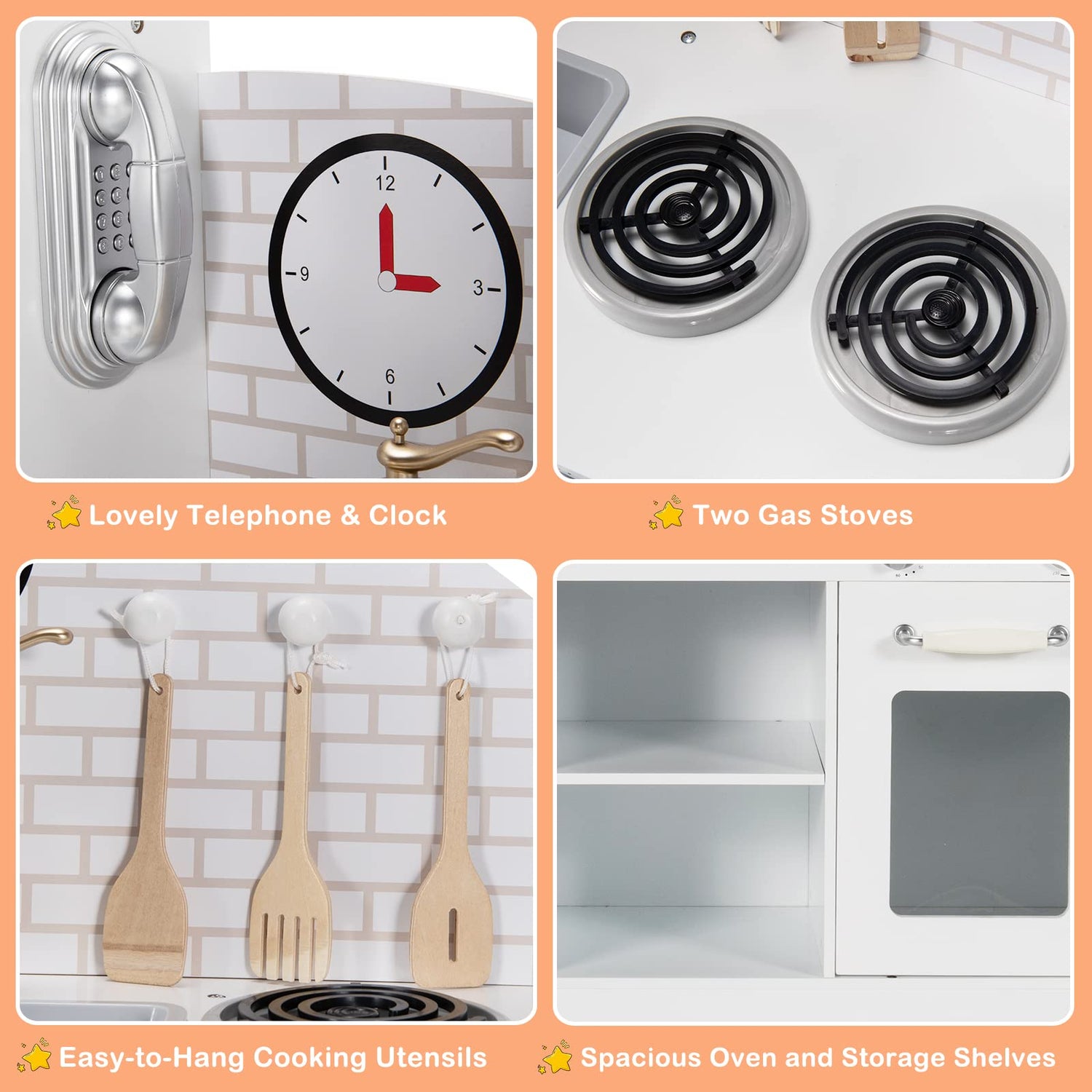 GYMAX Wooden Toy Kitchen with Stoves