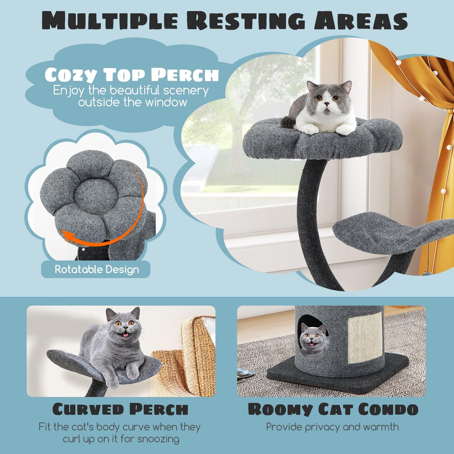 GYMAX Cat Tree, 3 Tier Metal Cat Play Tower House(44 x 44 x 88 cm)
