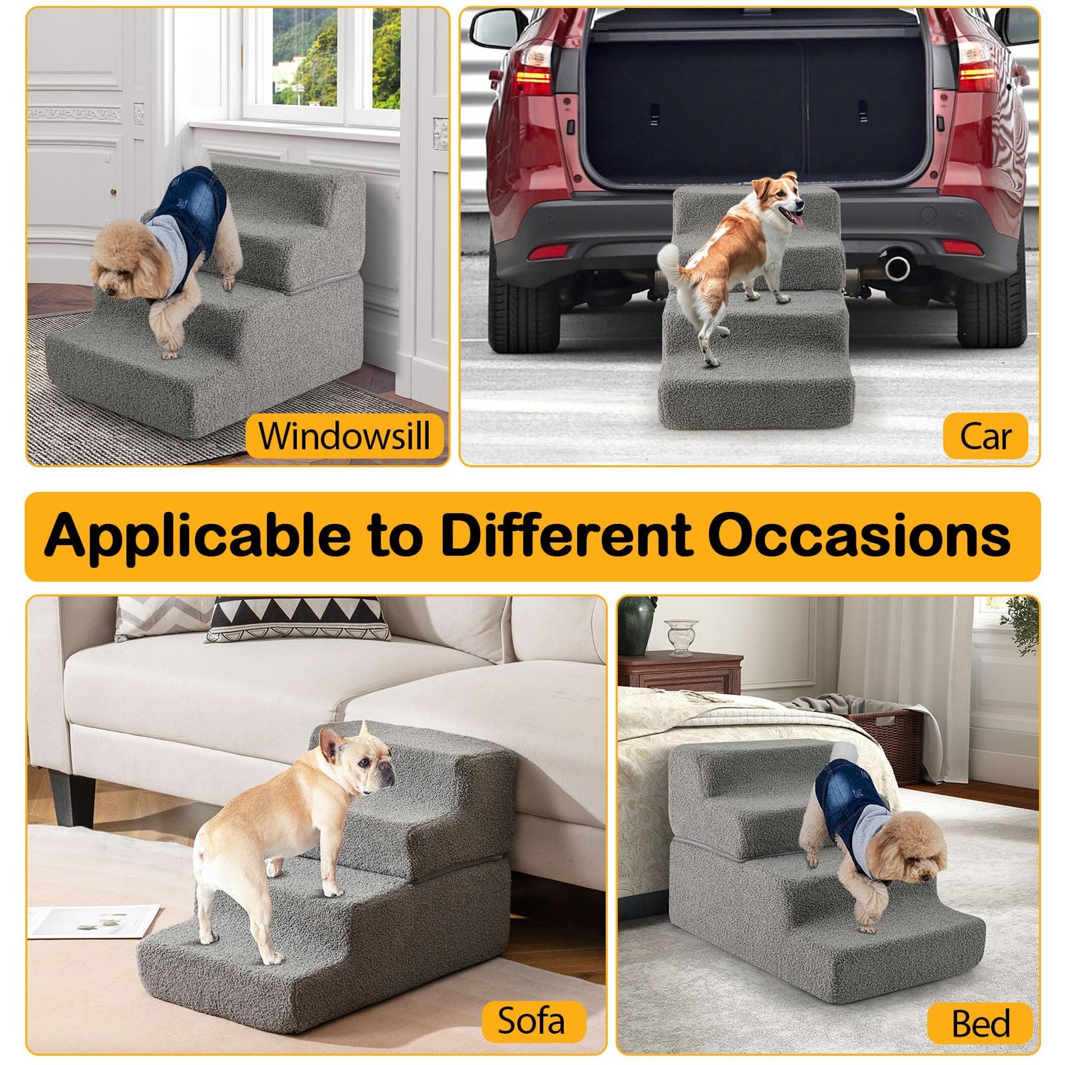 4-step Foam Dog Stairs with Non-slip Bottom and Removable Washable Cover