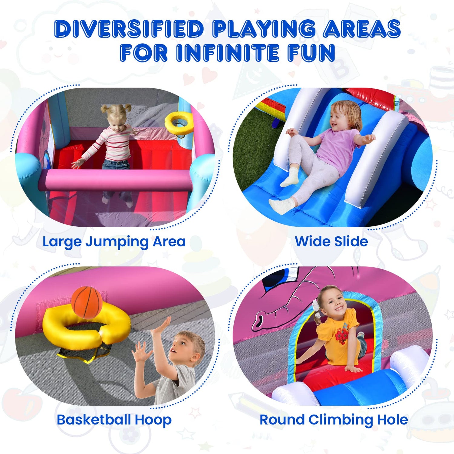 GYMAX Kids Bouncy Castle with Slide and Basketball Hoop