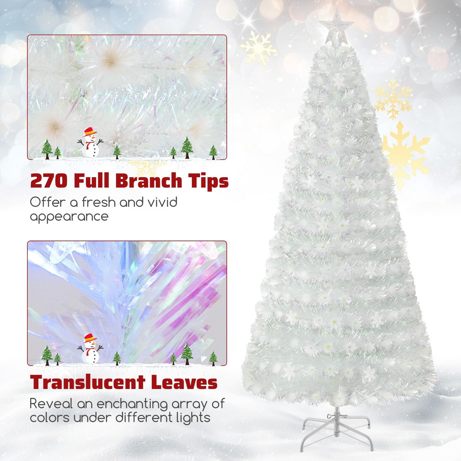 4/5/6/7 Feet Artificial Fiber Optic White Pre-lit Christmas Tree with Light