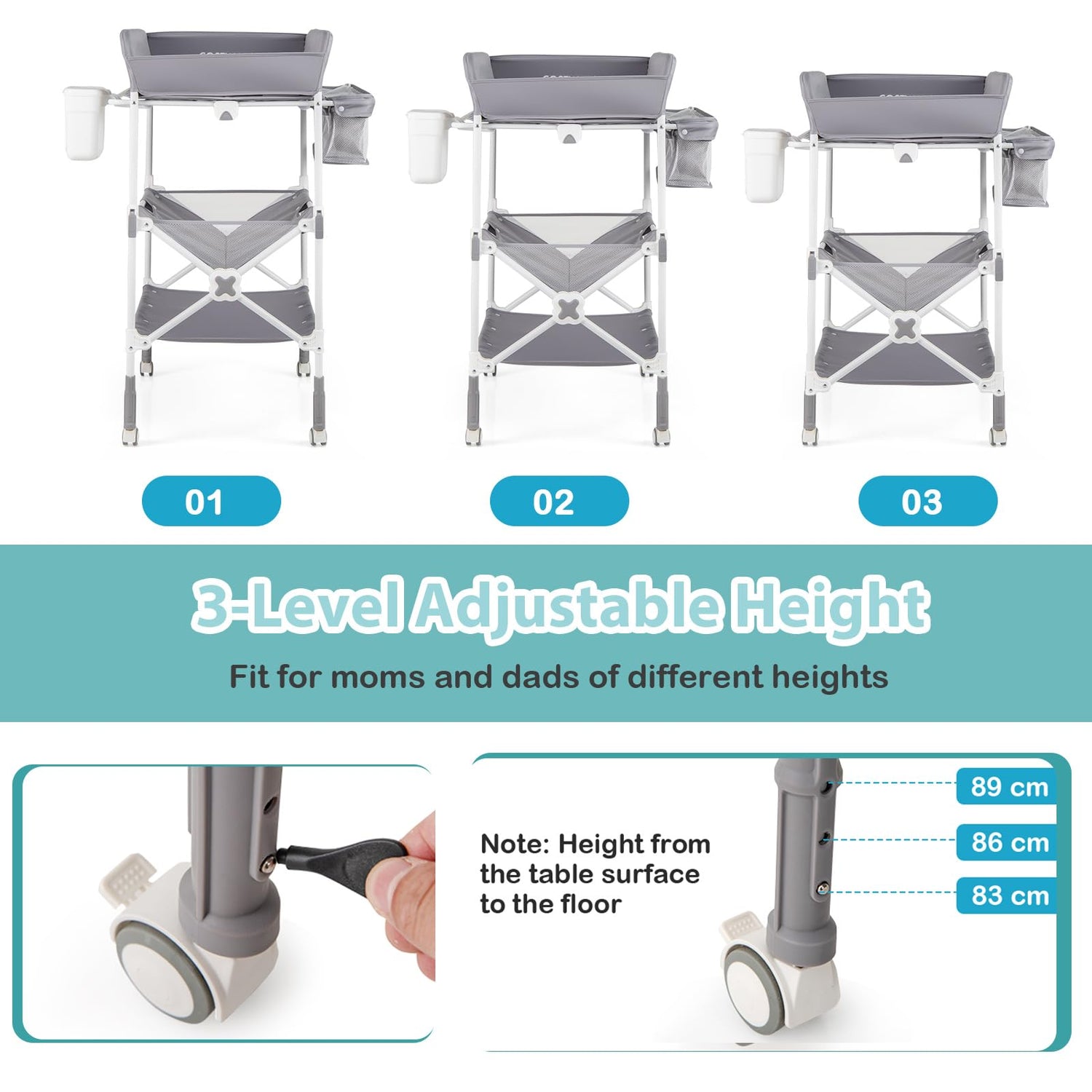GYMAX Folding Baby Changing Table, Height Adjustable Newborn Nursery Care Station with Storage Basket
