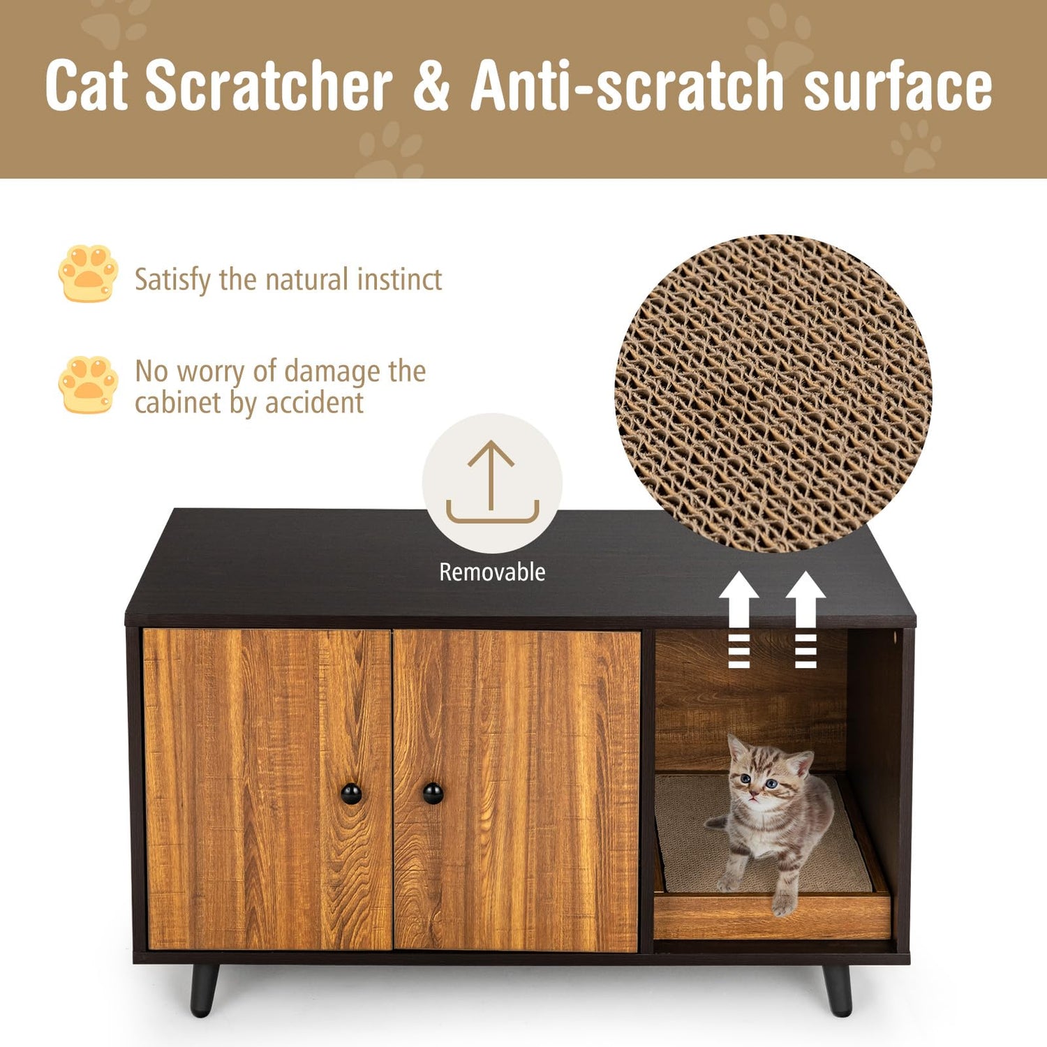 GYMAX 90x50x50cm Modern Wooden Cat Litter Box Enclosure