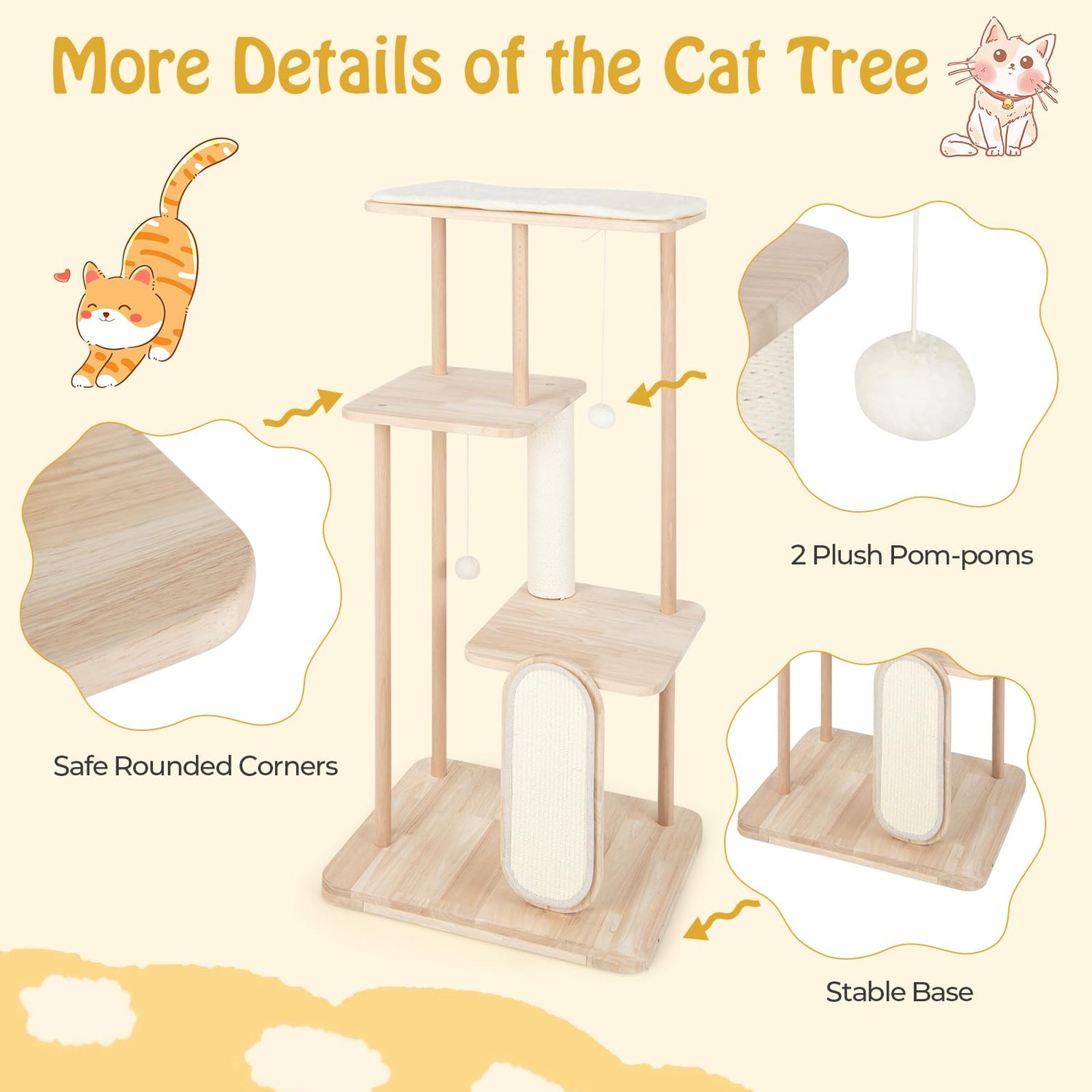 GYMAX Modern Cat Tree, Solid Wood Cat Tower(126cm)