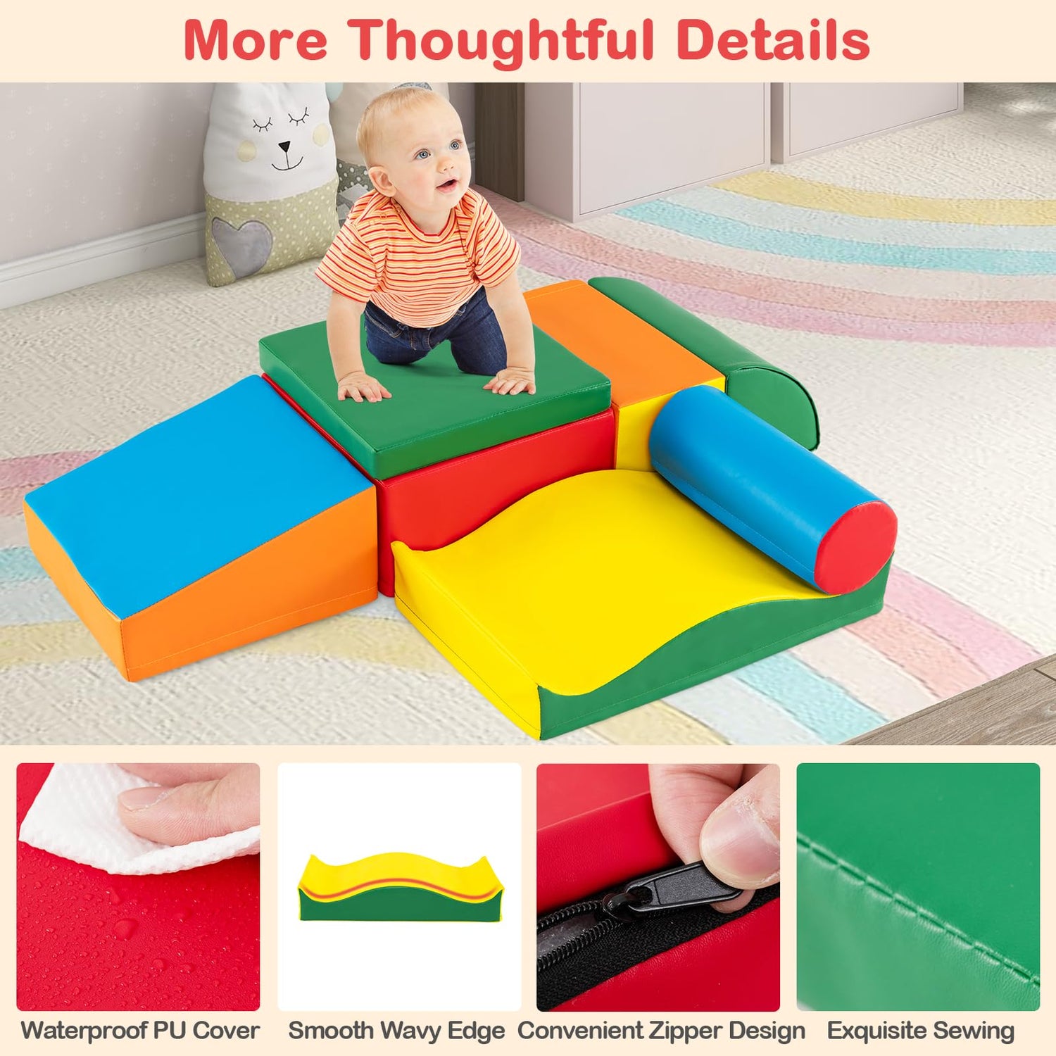 GYMAX Kids Climb and Crawl Play Equipment, 5/7-Piece Baby Soft Foam Blocks (Colorful, 7-Piece)