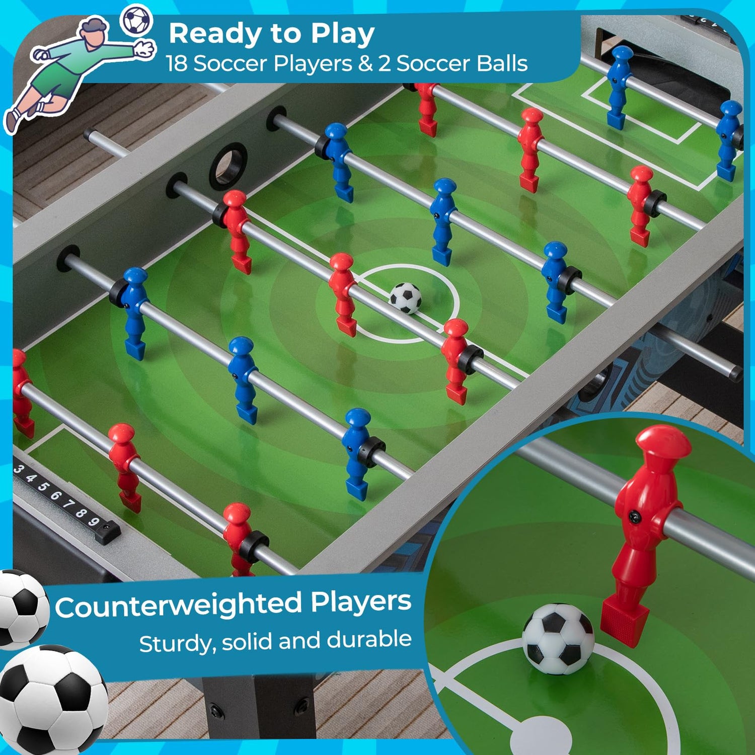 GYMAX Football Table, 41’’ Freestanding Foosball Table with 18 Football Players