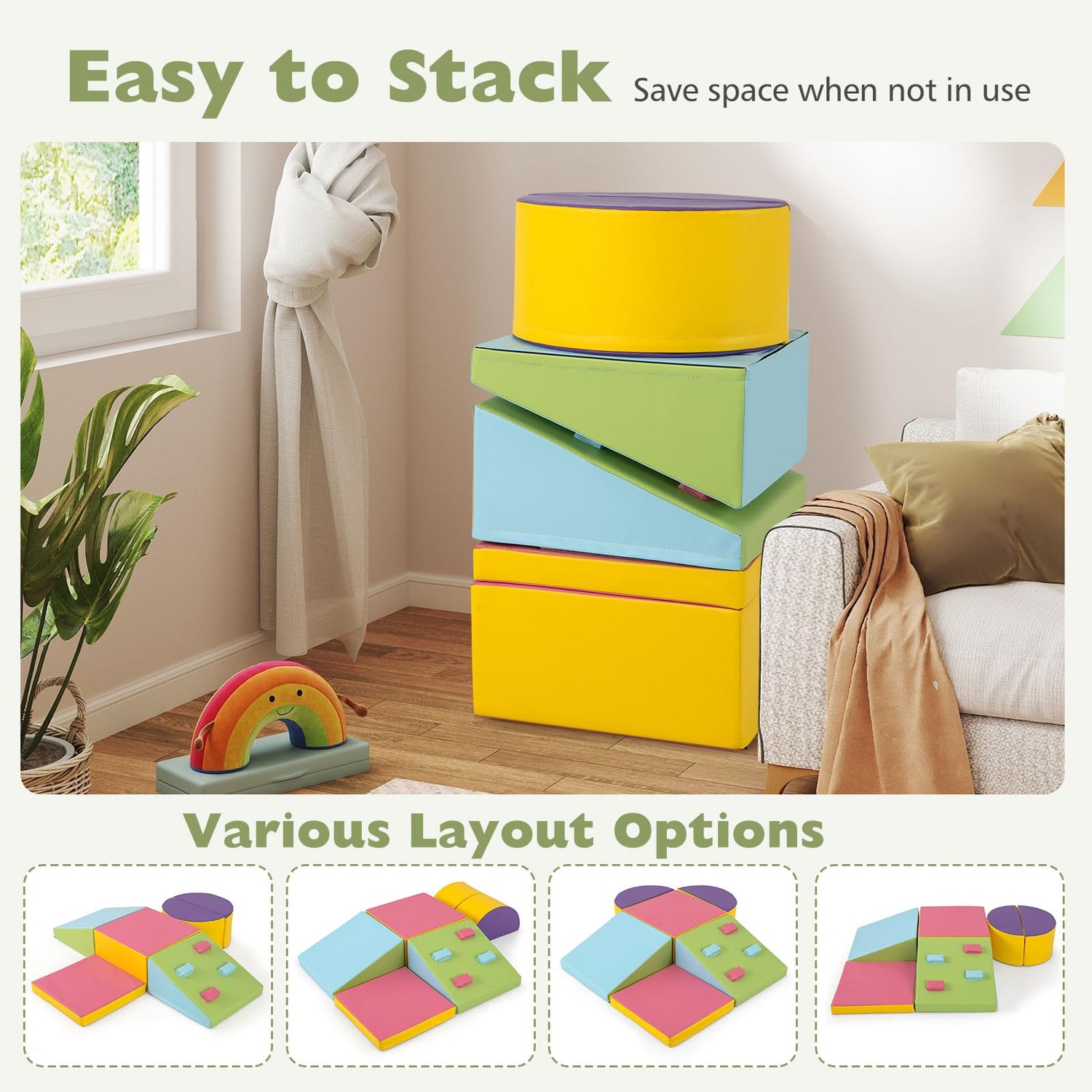 GYMAX Soft Play Equipment for Toddlers, 6 Pieces Kids Activity Set, Baby Soft Foam Blocks Interactive Toy Foam Block Play Set