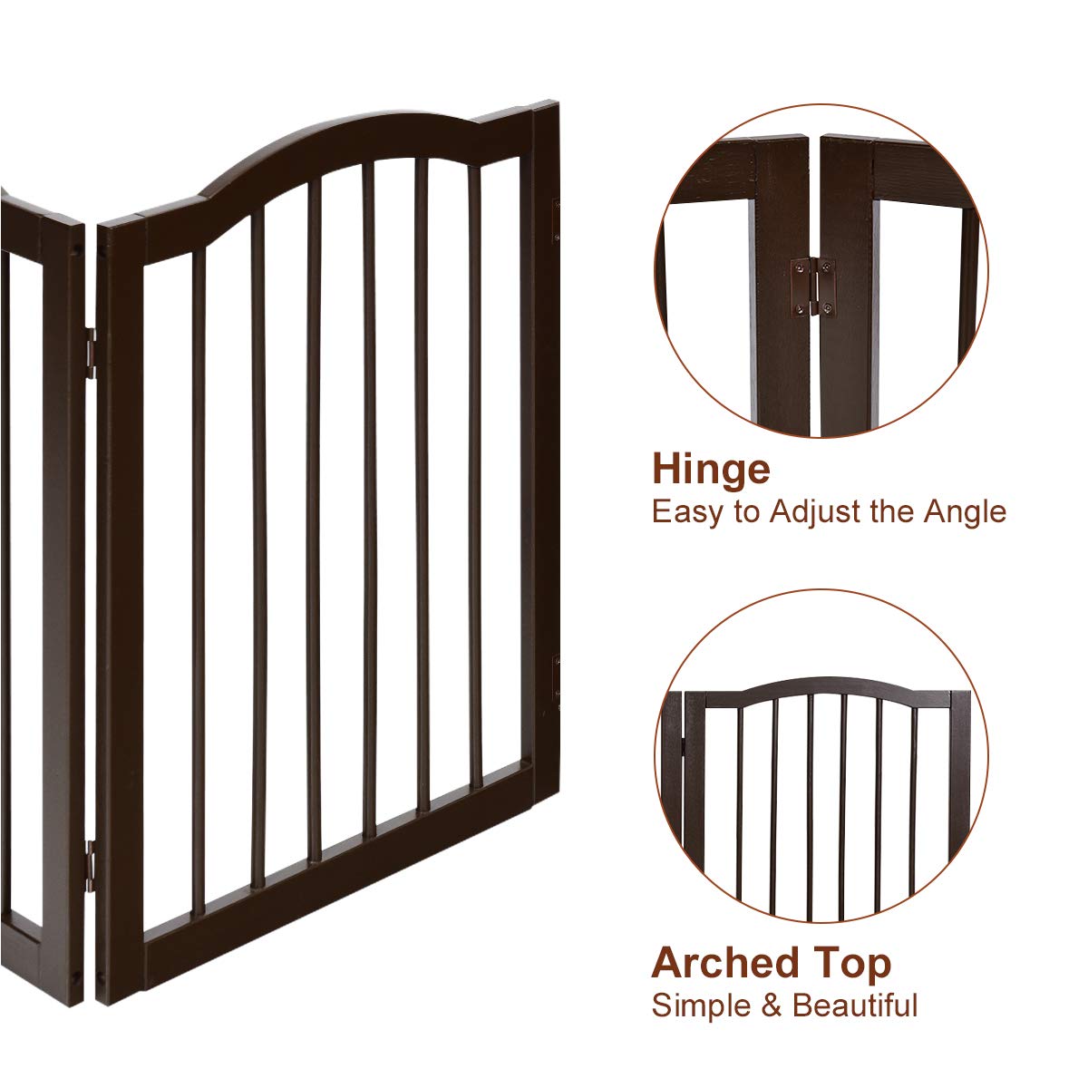 GYMAX Foldable 3 Panels Stair Gate with Arched Top