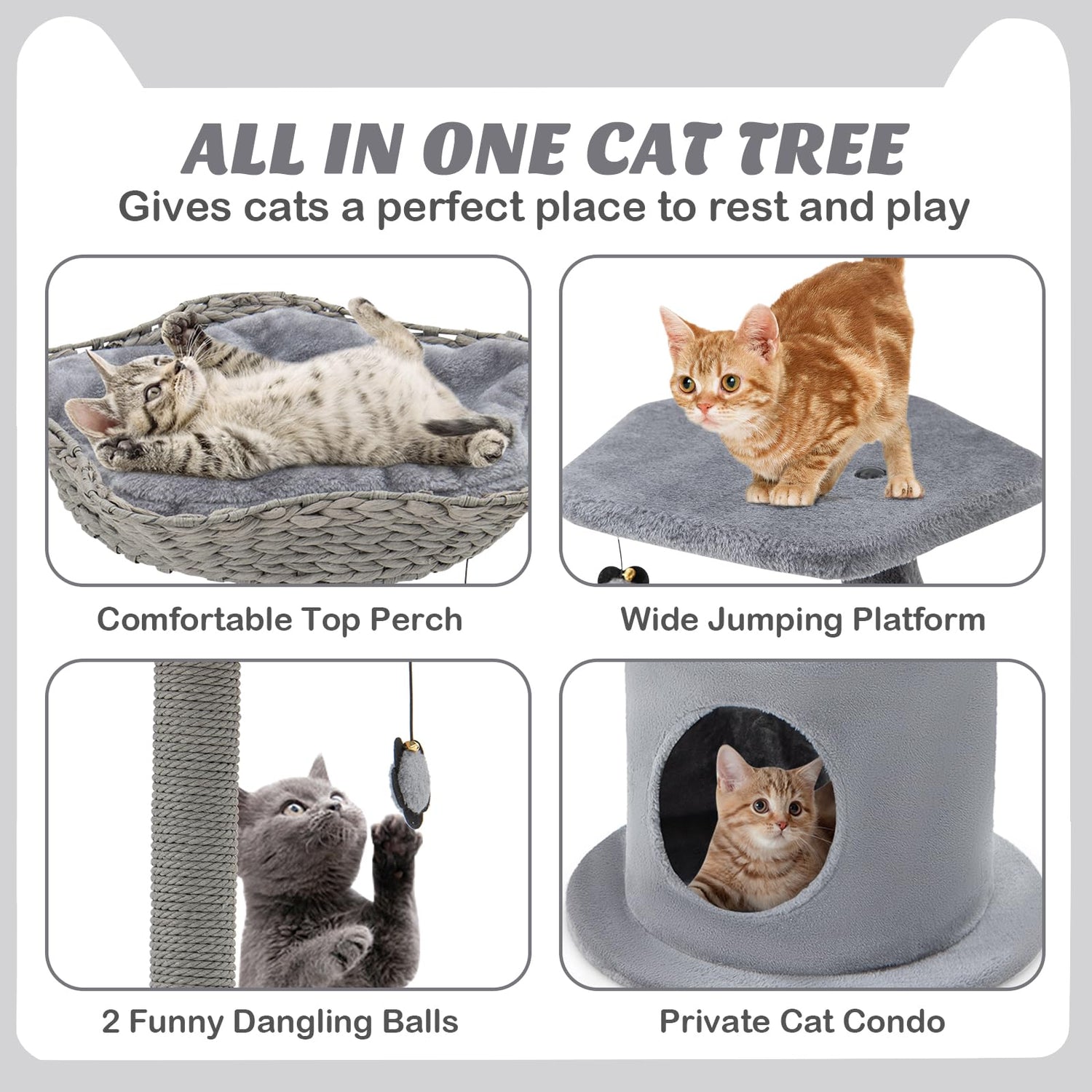 GYMAX Cat Tree, 3 Tier Metal Cat Play Tower House(50 x 50 x 106 cm)