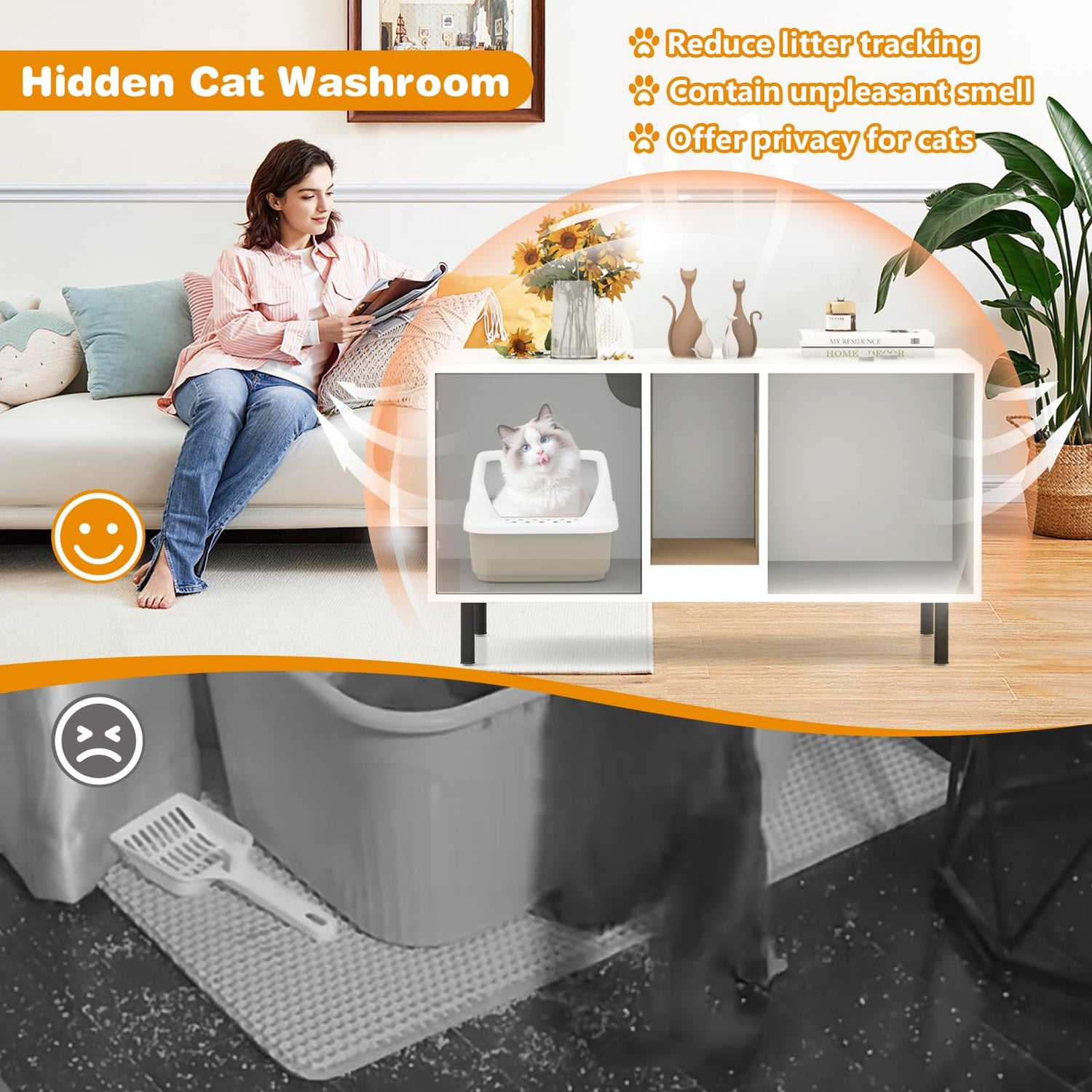 GYMAX Wooden Cat Litter Box Enclosure