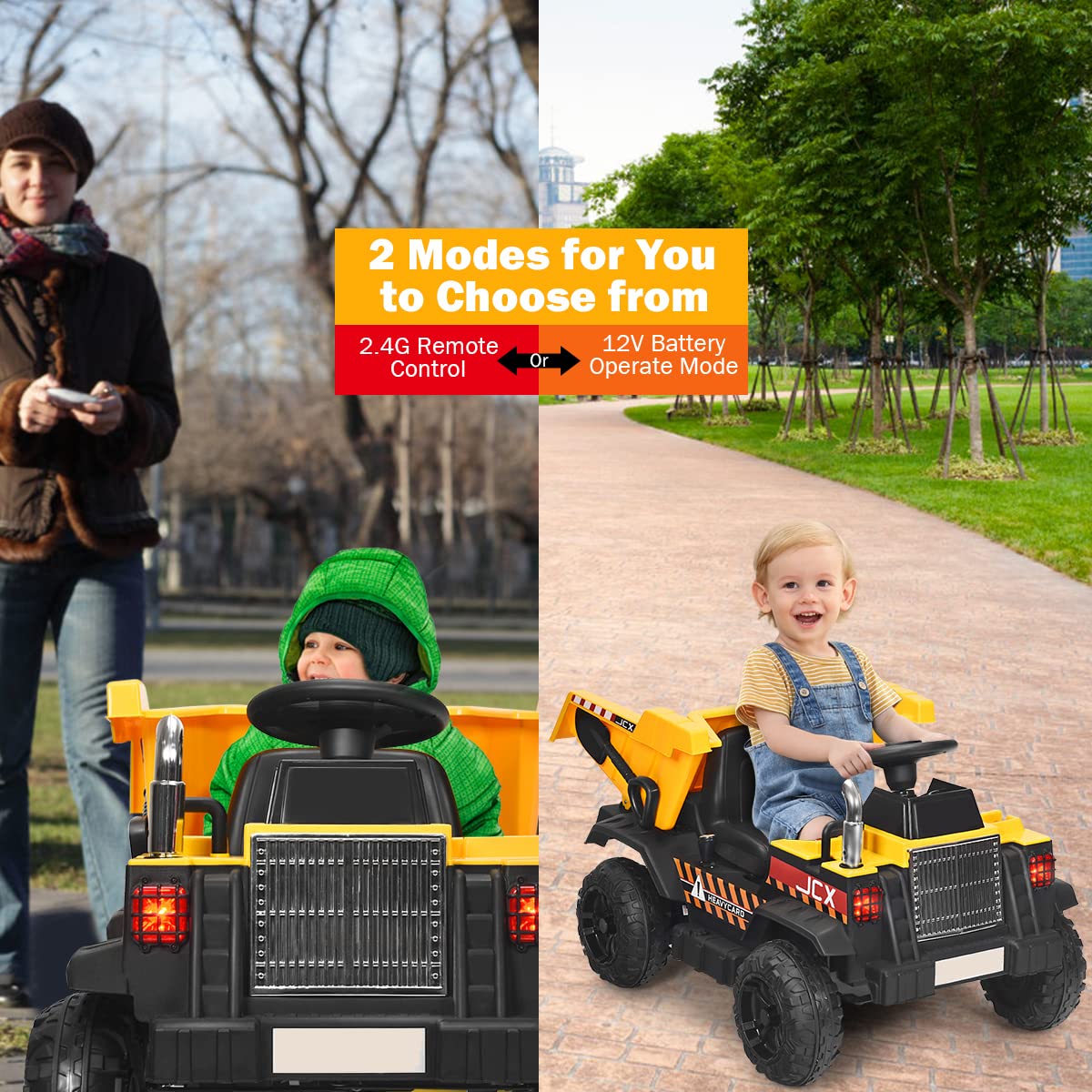 GYMAX Kids Ride On Car, 12V Battery Powered Car with Remote Control, Horn, Music, Lights