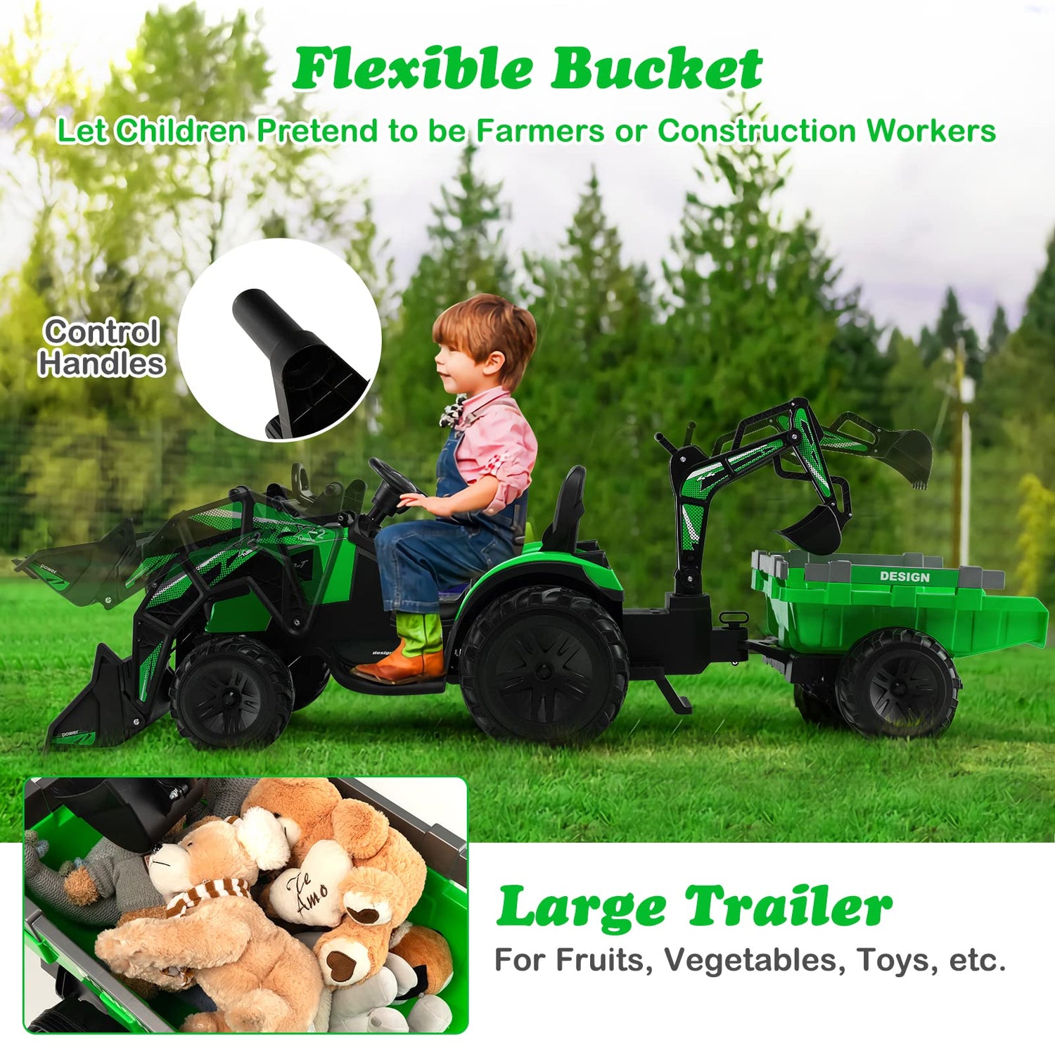 GYMAX 12V Kids Ride On Tractor, 3 in 1 Children Electric Car with Remote Control