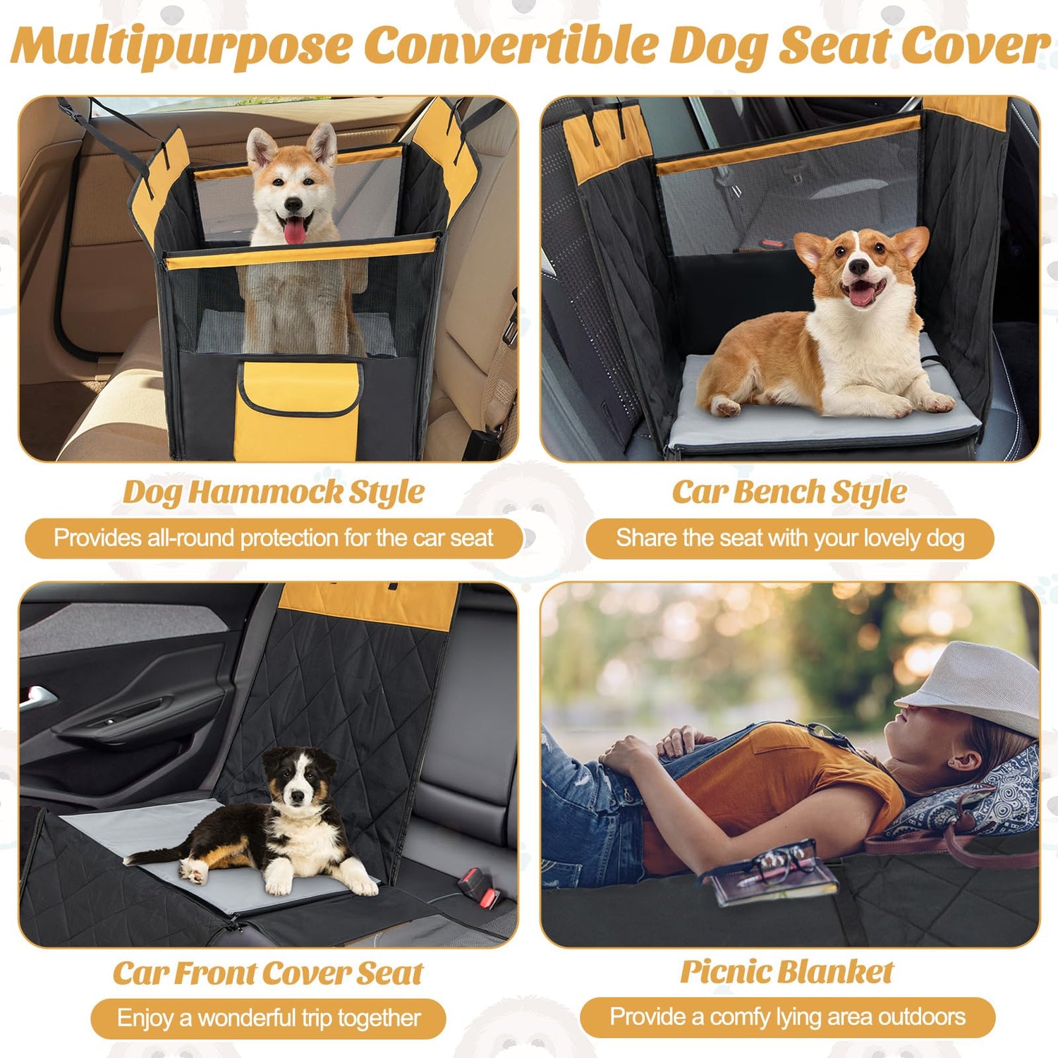 GYMAX Dog Car Seat Cover, Dog Car Hammock with Side Protection
